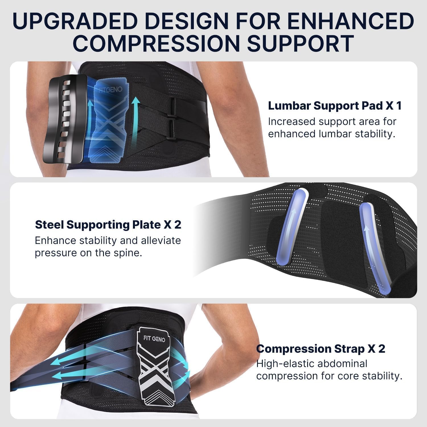 Fit Geno Back Brace for Lower Back Pain Relief: Adjustable Support with Ergonomic Lumbar Pad for Herniated Disc Sciatica and Lumbar Strain - Breathable Design for Men & Women (L/XL) - Image 2