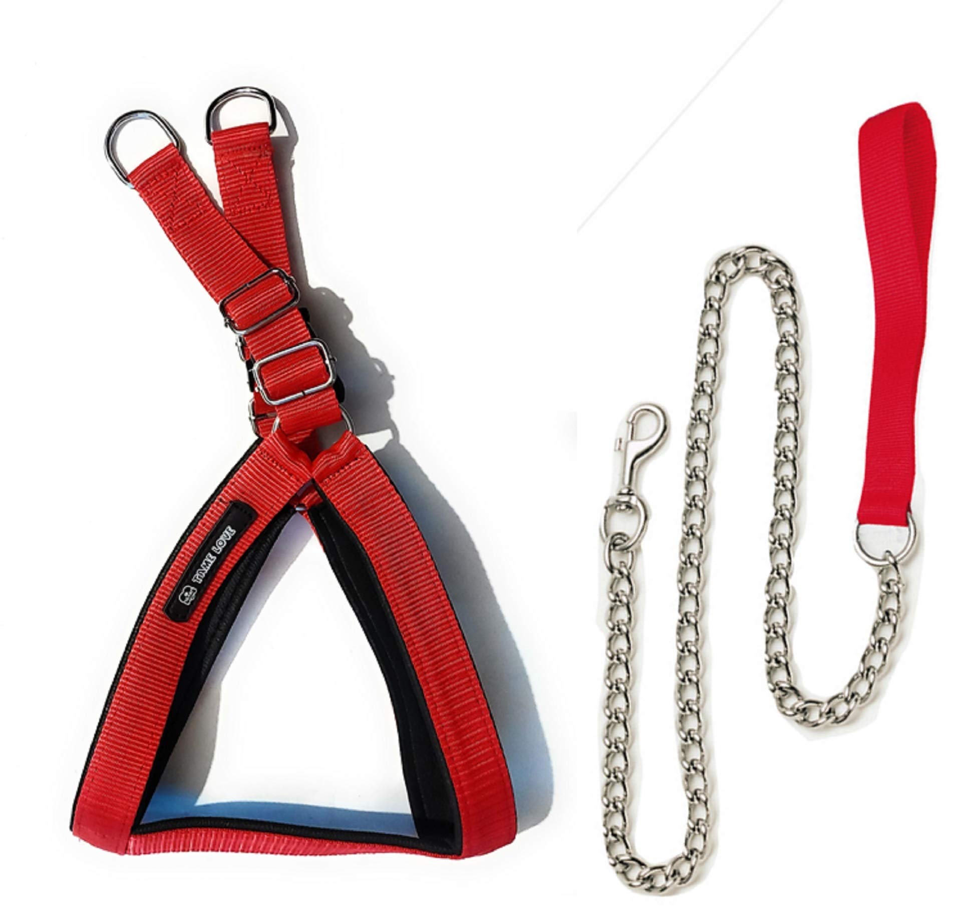 Tame Love™ Adjustable Breathable Dog Chest Belt Harness and Padded Leash Chain for Adult Breeds | Comfortable for Training, Walking, Running (Red Color - 1.25 Inch)