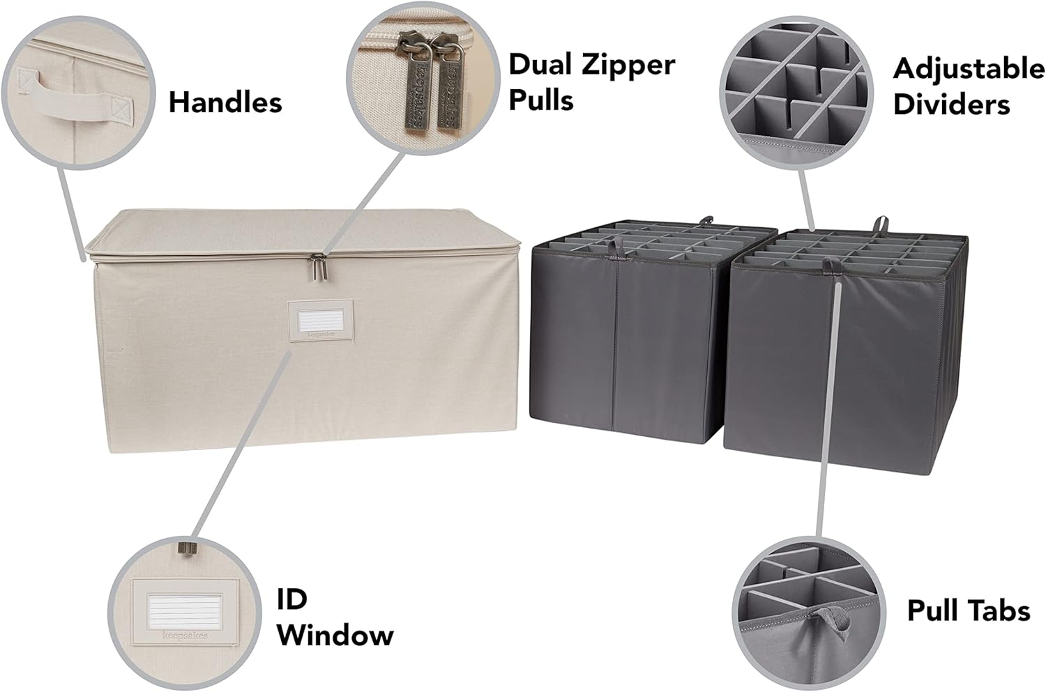 Covermates Keepsakes China Cups and Coffee Mugs Storage Box - Stackable, Reinforced Handles, China Storage, Beige Heather