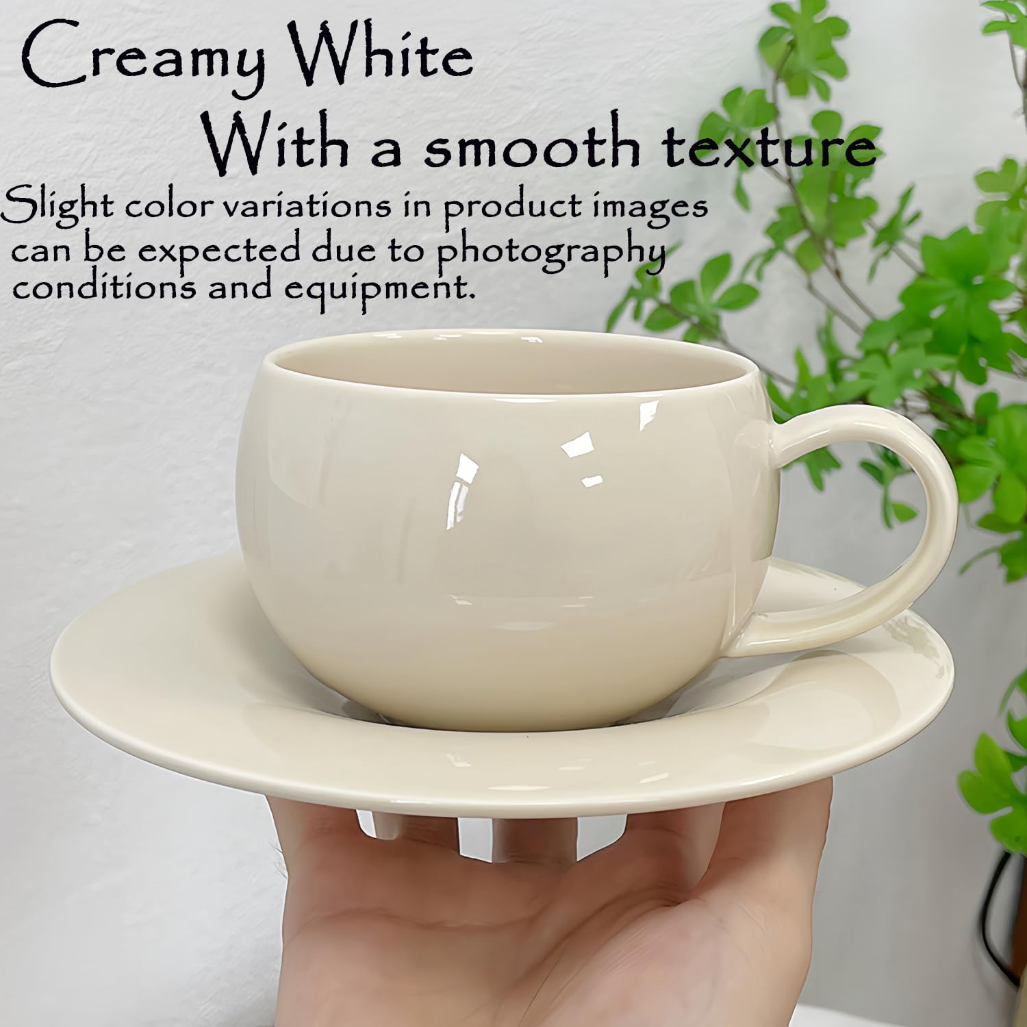 ARISKEY Bonito juego de tazas de café de cerámica de 280 ml con cuchara, perfecto para café con leche y leche, regalo para madre, amigos y familiares (blanco cremoso)