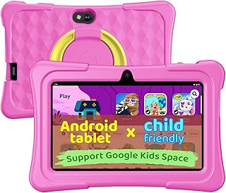 Kids Tablet, 7 Inch Android 15 Tablet for Kids, 8GB+32GB 1TB Expanding, Quad Core Toddler Tablets with Shockproof Case, BT5.0, WiFi 5, Parental Controls, Games, Dual Camera (Pink)