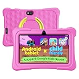 aiprotablet Kids Tablet, 7 inch Android Tablet for Kids, 6GB+32GB 1TB Expand, Quad-Core Toddler Tablets with Shockproof Case, BT, WiFi, Parental Control, Games, Dual Camera (Pink)