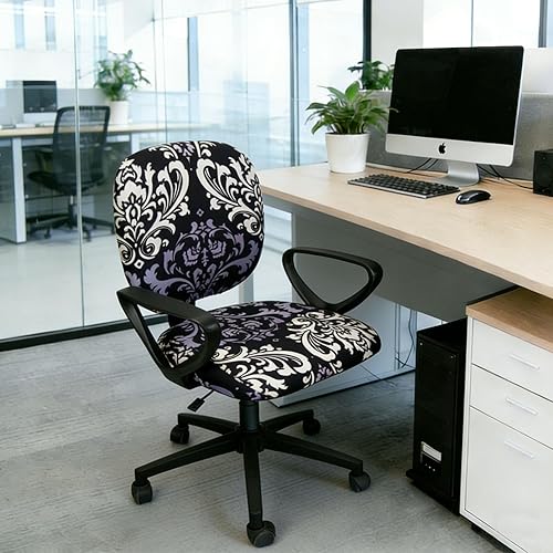 Vista 8 de Melaluxe Computer Office Chair Cover - Protective & Stretchable Universal Chair Covers Stretch Rotating Chair Slipcover Black Flower