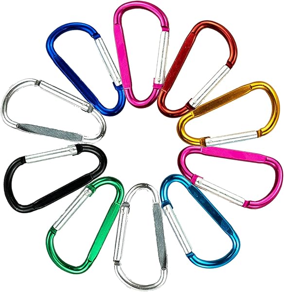 10 Moschettoni Multicolore in Alluminio con Anello a D - Ganci a Scatto con Bloccaggio per Arrampicata, Casa, Campeggio, Pesca, Escursionismo - 1