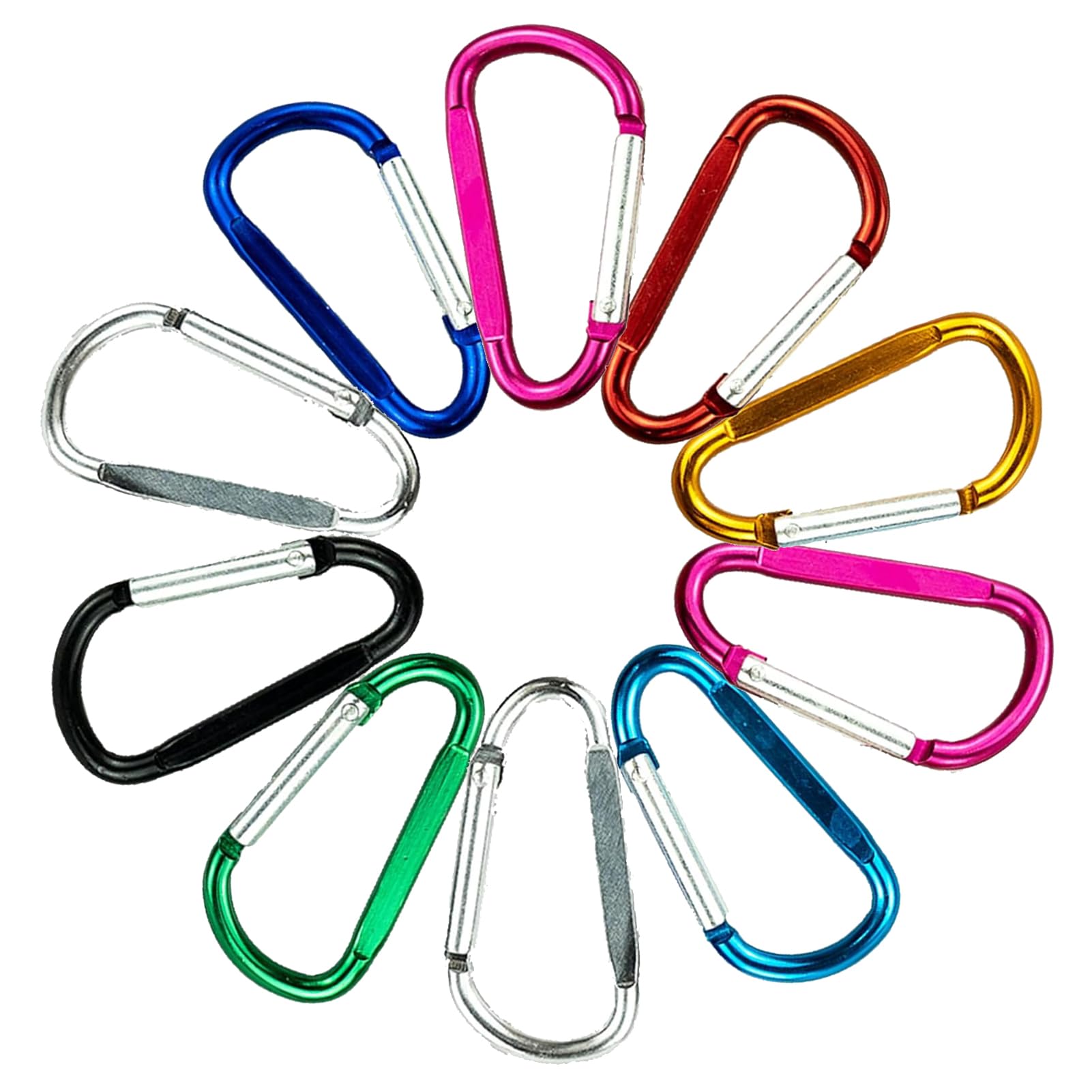 10 Moschettoni Multicolore in Alluminio con Anello a D - Ganci a Scatto con Bloccaggio per Arrampicata, Casa, Campeggio, Pesca, Escursionismo