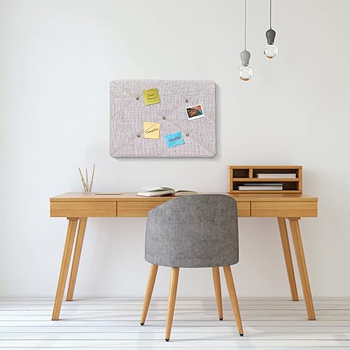 Miniatura 6 de Tablero de madera con lino de 20 x 16 pulgadas, tablero de anuncios para decoración de pared, pin para colgar con marco de madera, tablero de