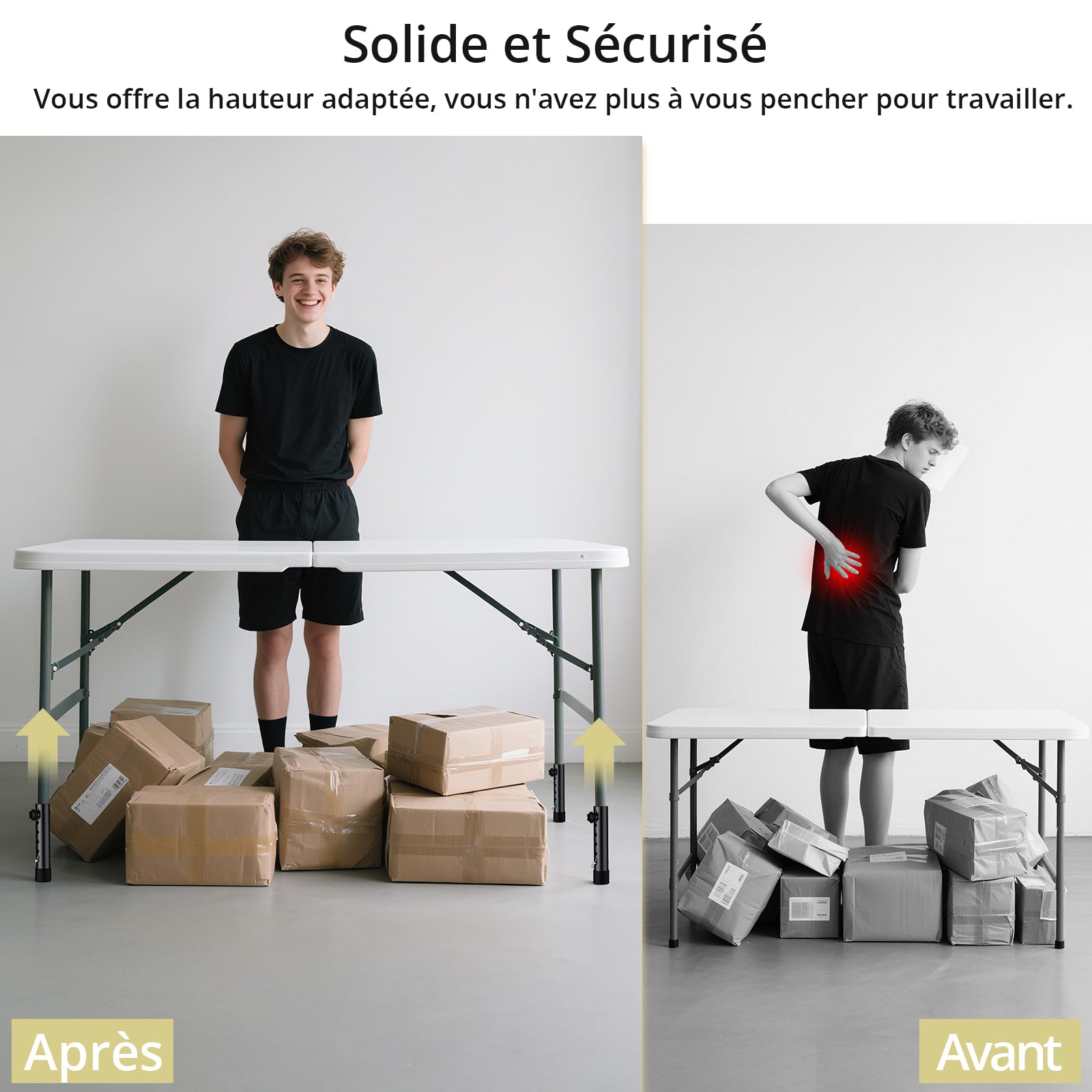 Anbte Lot de 4 Rallonges de Pieds de Table Pliantes, 5 Niveaux Réglables en Hauteur, Rehausseur de Pied de Table, Supports en Acier Robuste pour Pieds Droits et Pliés, Réduit Le Travail Arrêté, Noir
