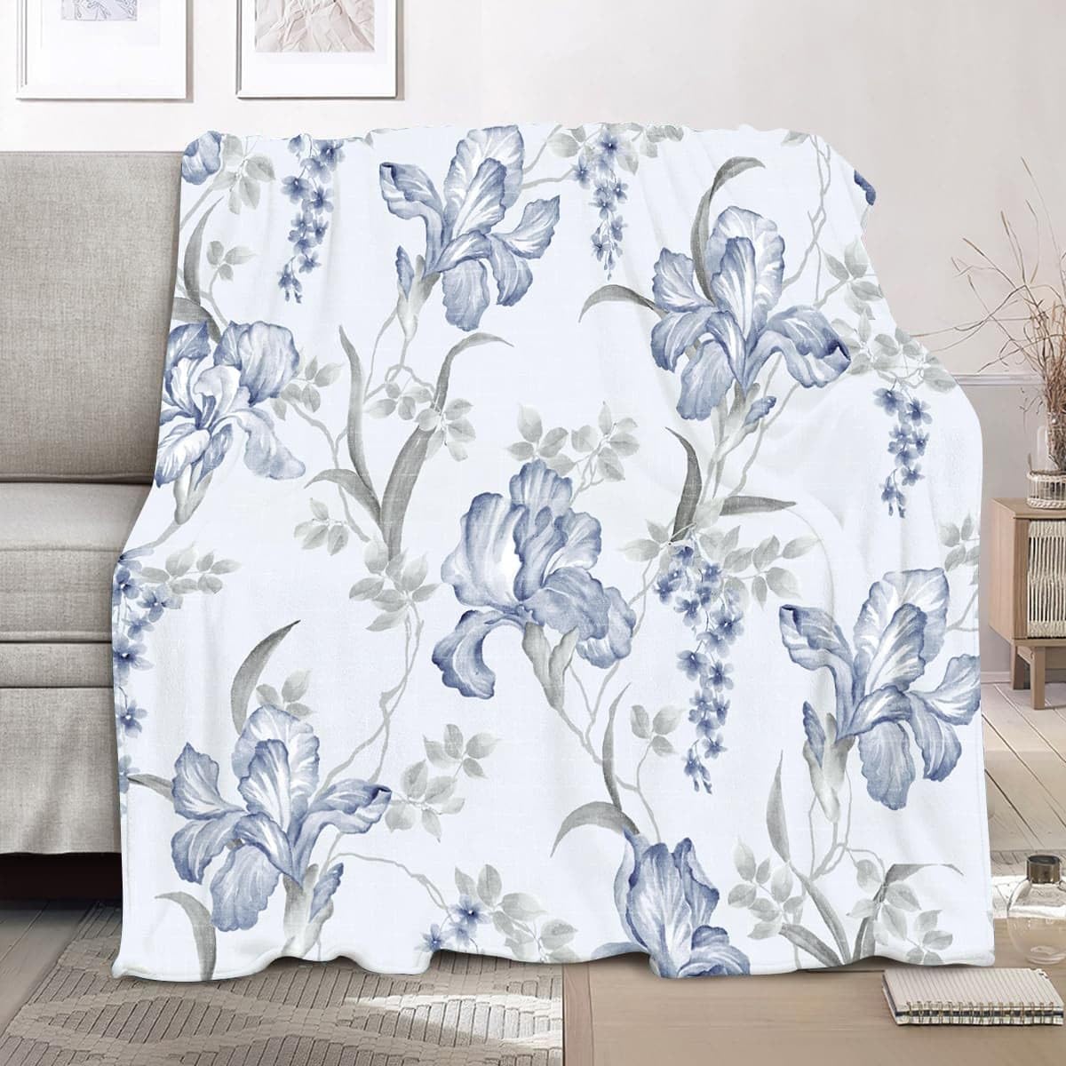 Genérico Przytulny pluszowy koc XXL 180x220cm Rośliny Kwiaty Liście Grawerowane Koc Flanelowy Ciepły Koc Miękki Polar Biały Na Sofę Salon Biuro Samochód Na Zewnątrz Koce