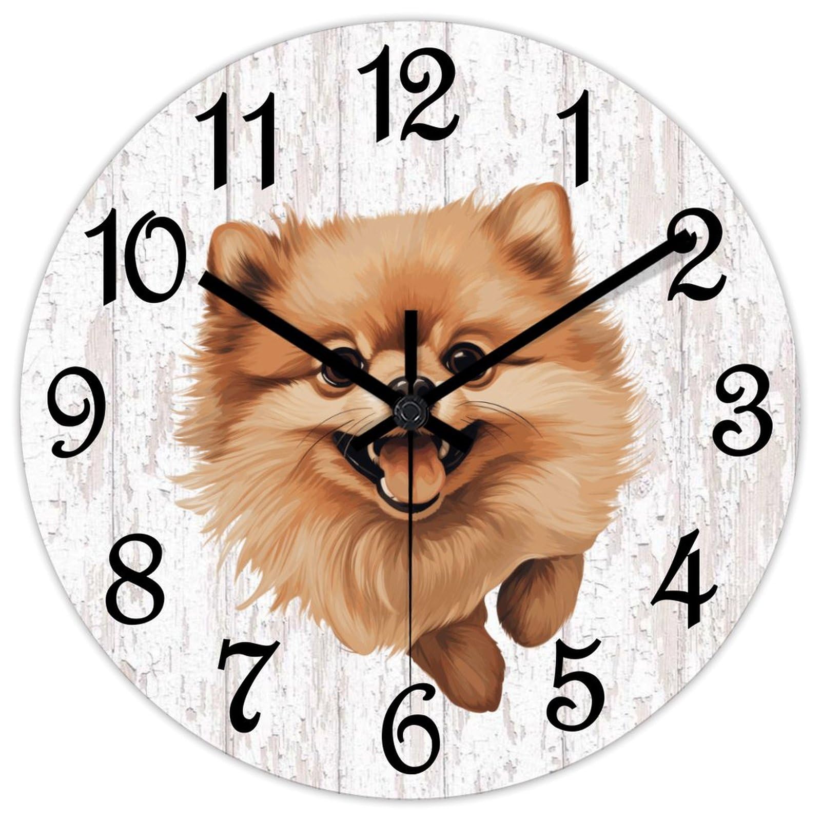 Horloge murale silencieuse en bois de Poméranie sans tic-tac