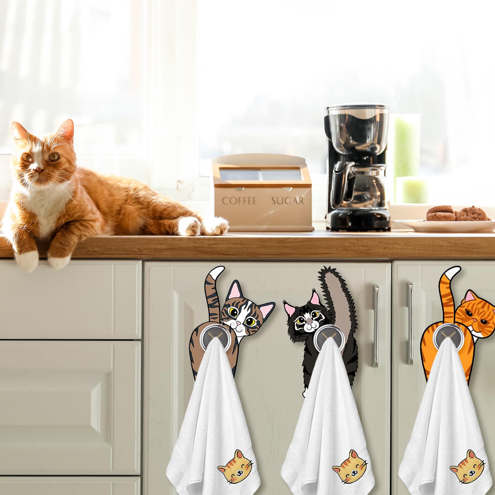 Ceenna 4 Pcs Funny Cat Butt Towel Holder Cat Themed Elephant Gifts for Lovers Cute Kitchen Towel Hook Decorative for Mothers Day Gifts Bathroom Kitchen Housewarming Birthday
