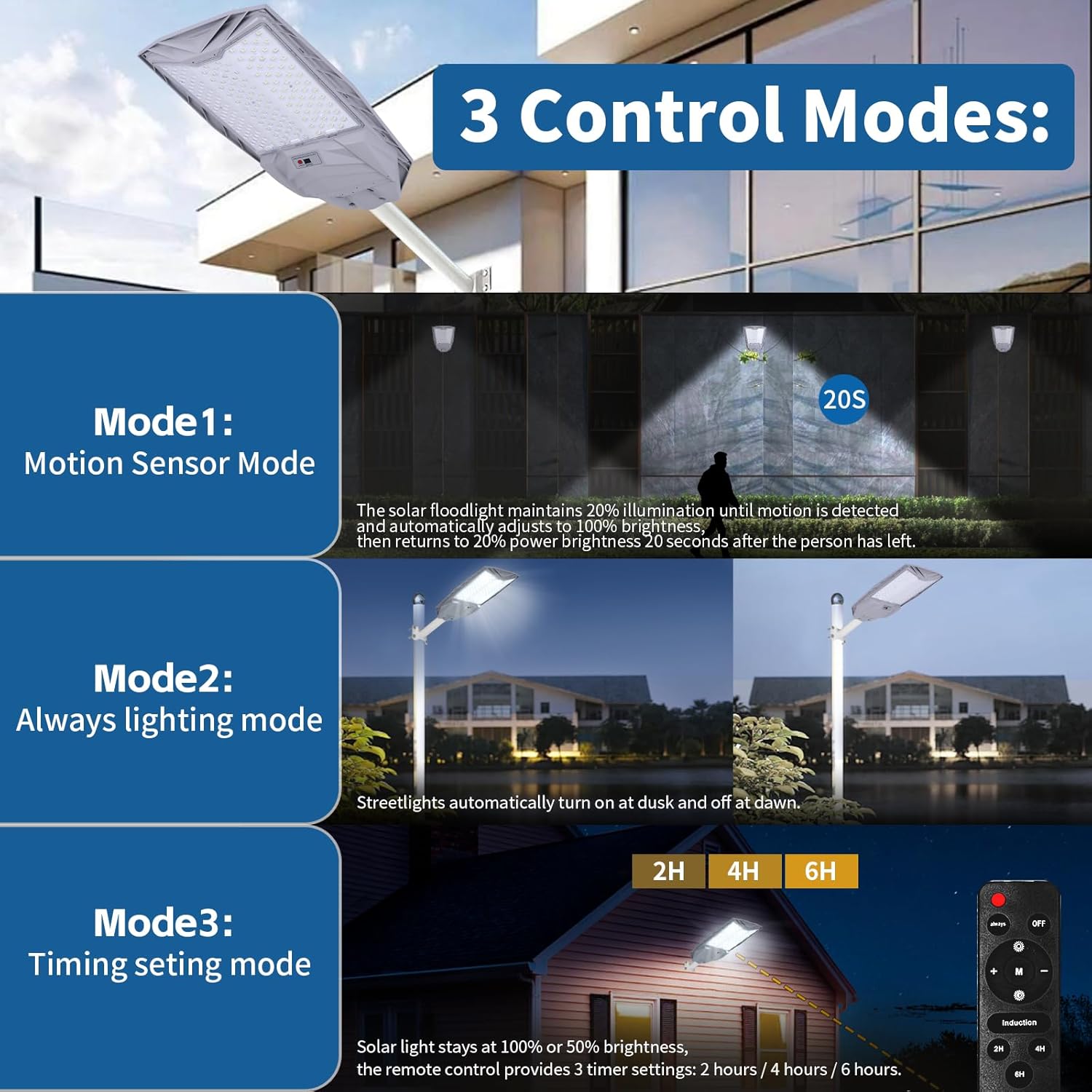 Solar Street Lights Outdoor 700000LM, Bright LED Street Lights with Motion Sensor and Remote, Dusk to Dawn Waterproof Security Lights for Yard, Driveway, Parking Lot
