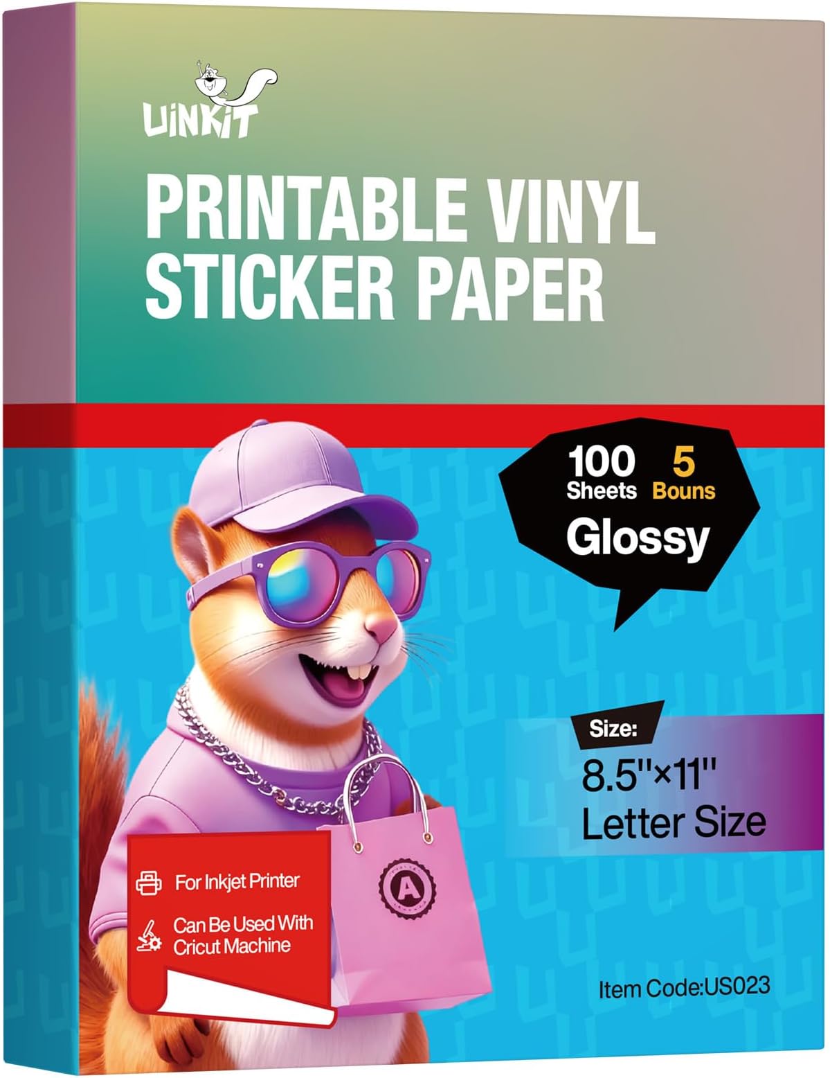 Uinkit Premium Glossy Printable Vinyl Sticker Paper 8.5"x11" 105 Sheets