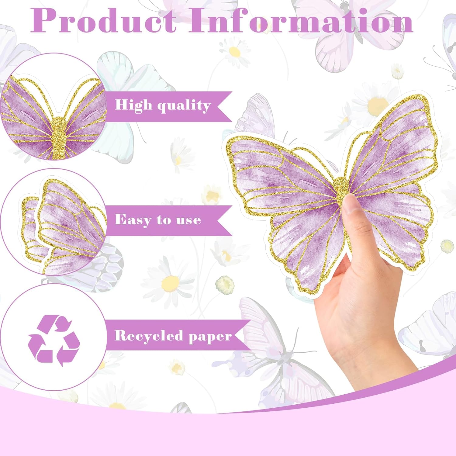 Harloon 50 Pcs Butterfly Paper Placemats for Baby Shower, Purple