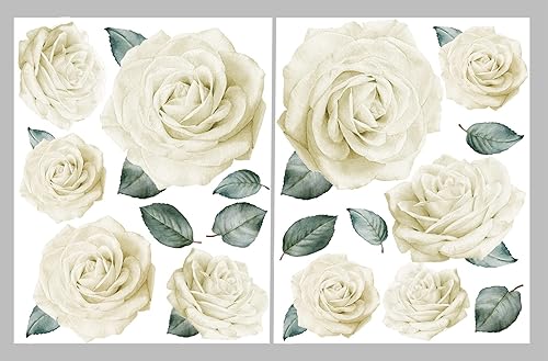 Miniatura 6 de Calcomanías de pared de rosas de acuarela (acuarela blanca)