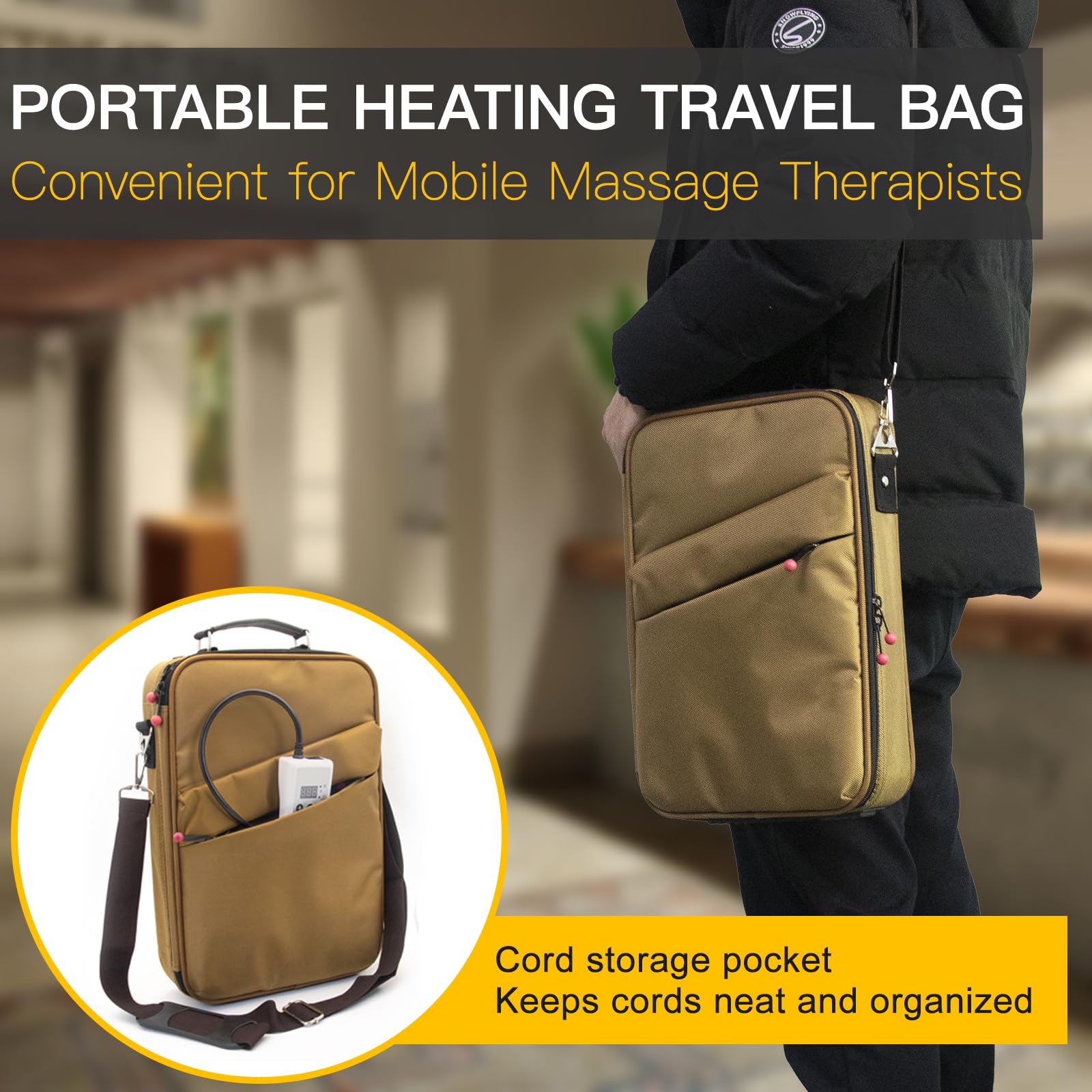 Tragbares Massagestein-Wärmer-Set, Temperaturkontrolle, Heizungsmassagegerät, Reisetasche mit Auto-Adapter für professionelles/Heim-Spa (braun)