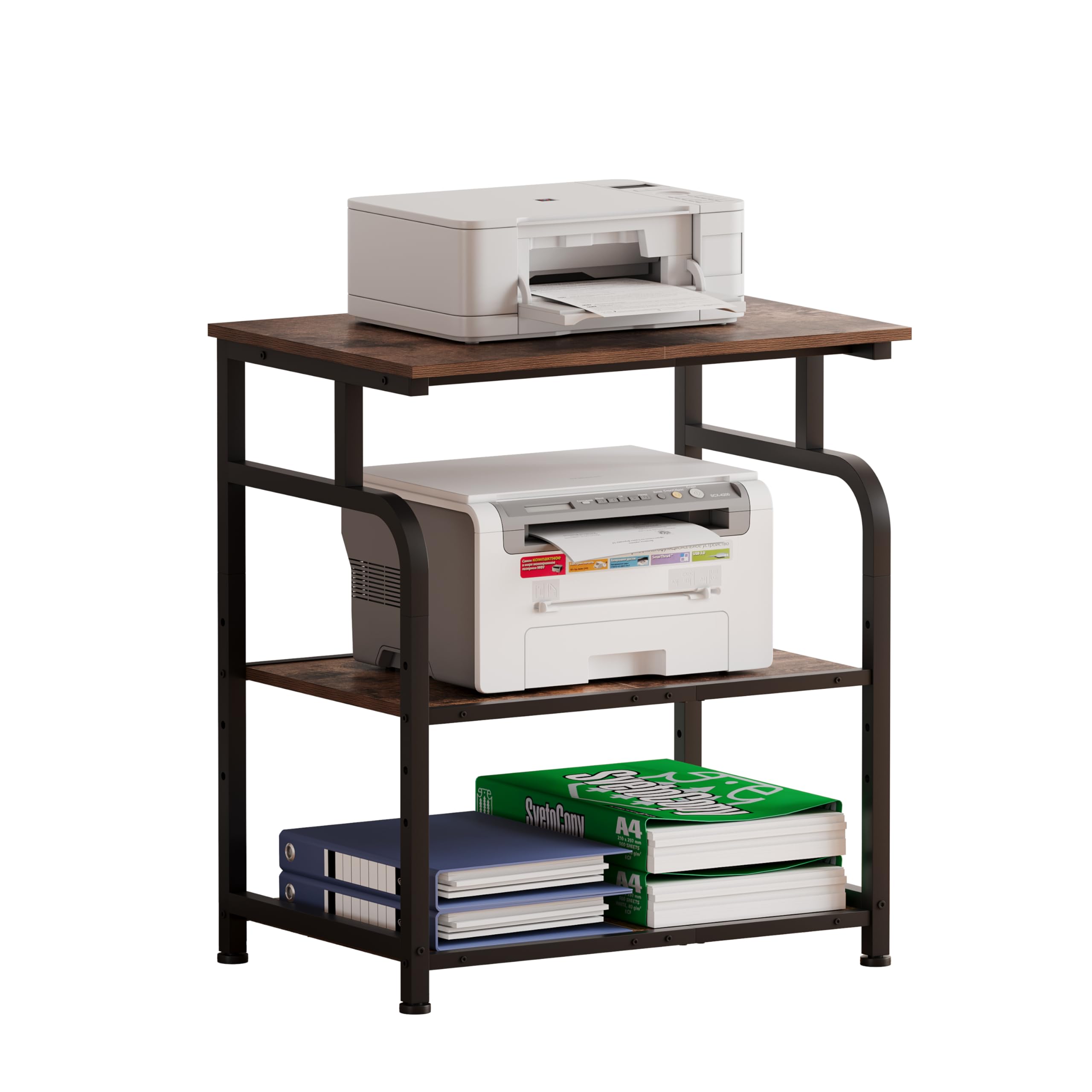 Photo 1 of Unionly Large Printer Stand with Adjustable Shelf, 3-Tier Rolling Printer Cart with Wheels, Heavy-Duty Wood Printer Table for Home Office, Heat Press and Laser (Rustic Brown)