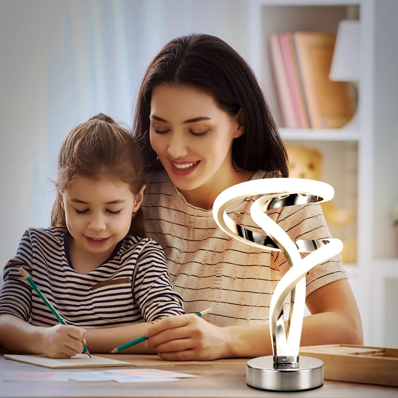 Lightess Lampade da Comodino Touch Dimmerabile, LED Lampade da Tavolo Moderna a Spirale, 10W Abat Jour da Comodino, 7 RGB 10 Modalità di Illuminazione, Luce Notturna per Camera da Letto Salotto