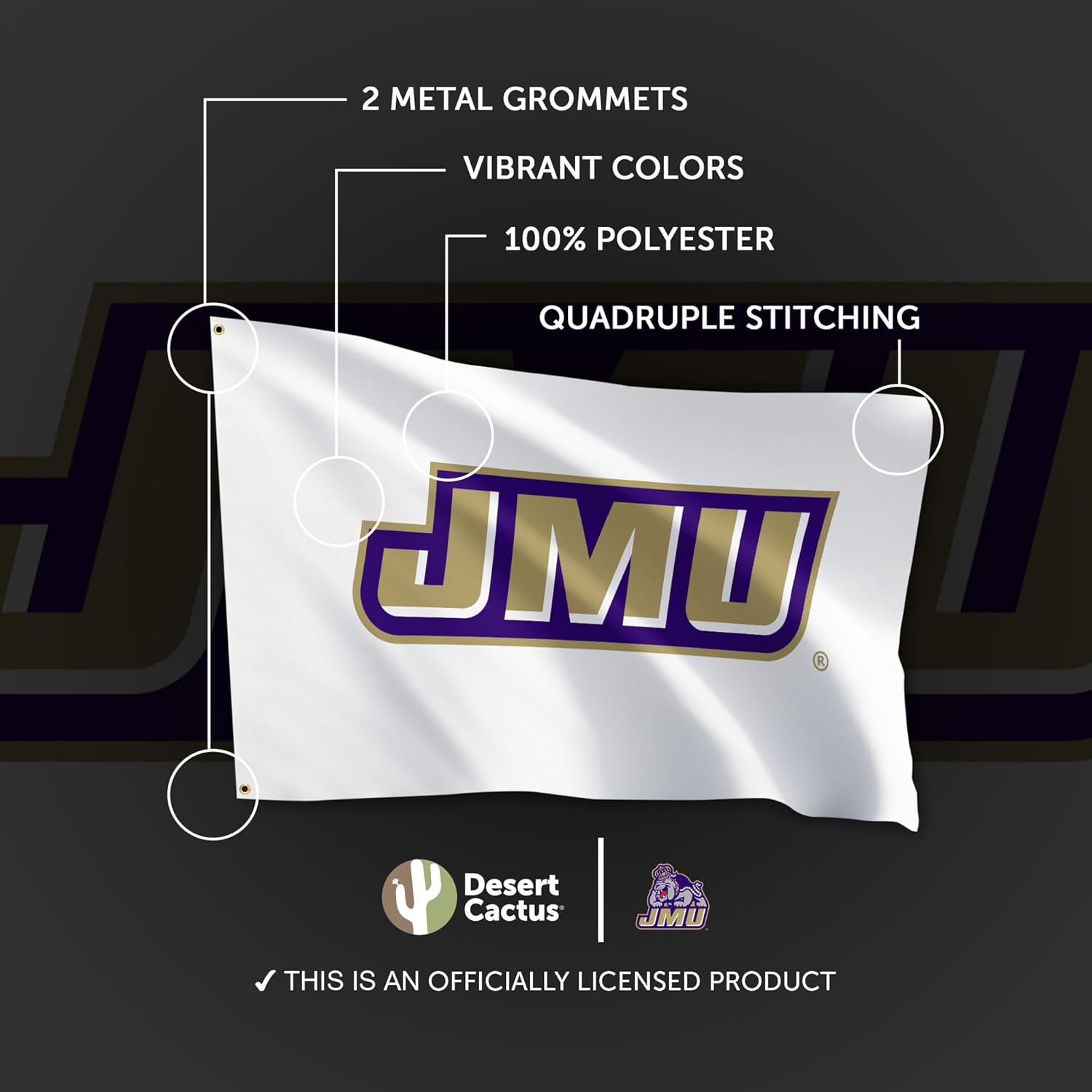 Desert Cactus James Madison University Flag - 3 x 5 Feet Dukes JMU Banner, Indoor/Outdoor Durable Fabric Display (Style F) - Image 4