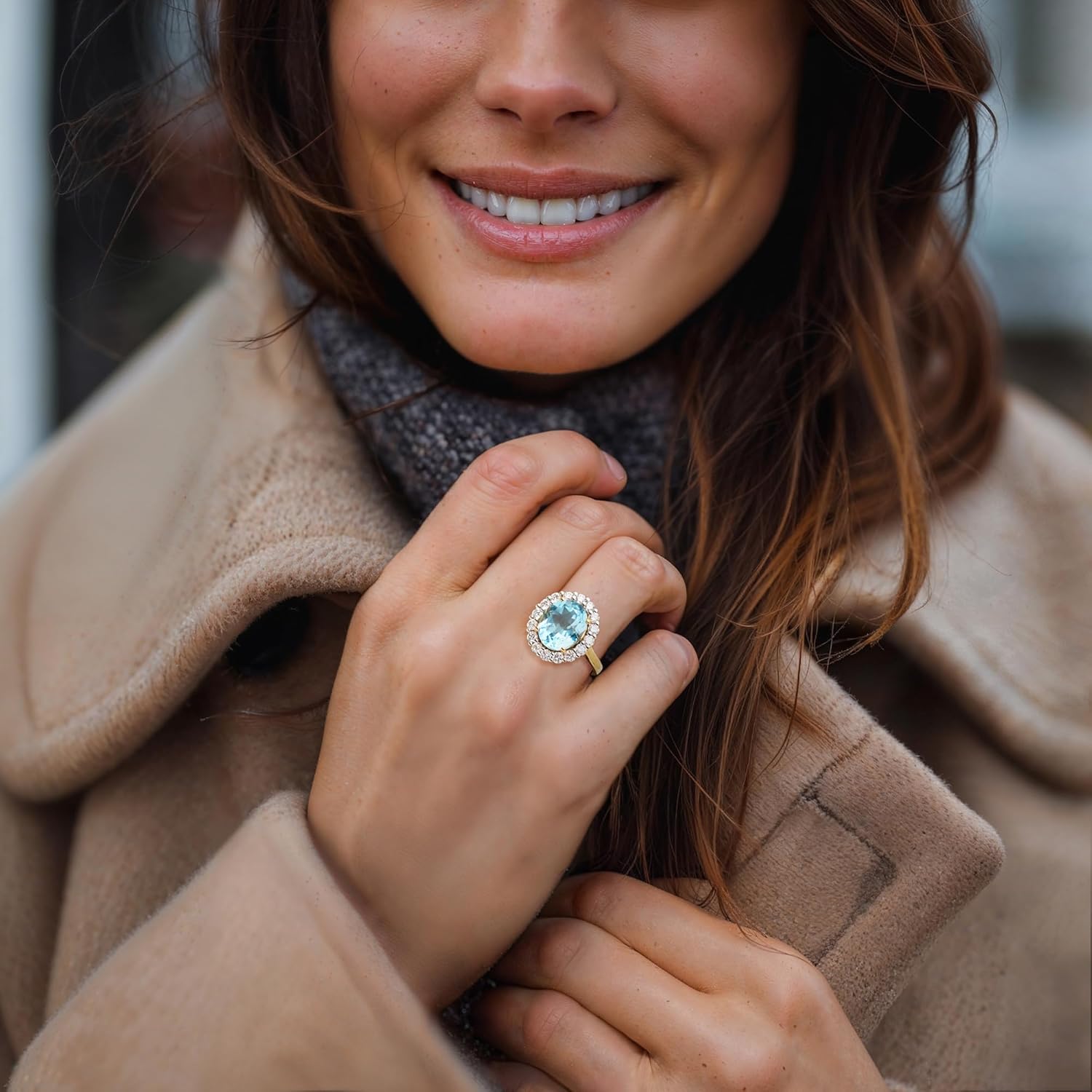 Ross-Simons 5.00 Carat Sky Blue Topaz Ring With 1.00 ct. t.w. Lab-Grown Diamonds in 18kt Gold Over Sterling - Image 2