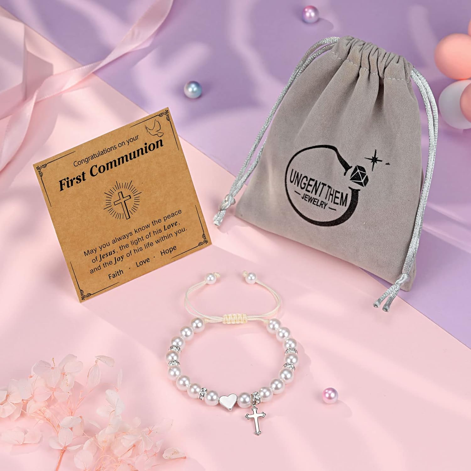 UNGENT THEM Girls Cross Heart Bracelet, Baptism First Communion Easter Confirmation Birthday Christmas Gifts for Granddaughter Daughter Niece Teen Girls - Image 6