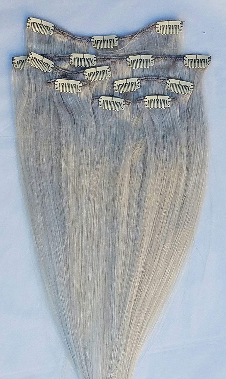Hair Faux You 18" Clip in Hair Extensions Real Human Hair 80g Clip on for Full Head 7 pieces, 14 clips, Silky Straight Weft Remy Hair Color # Light Ash Blonde (Without Gold Tint)
