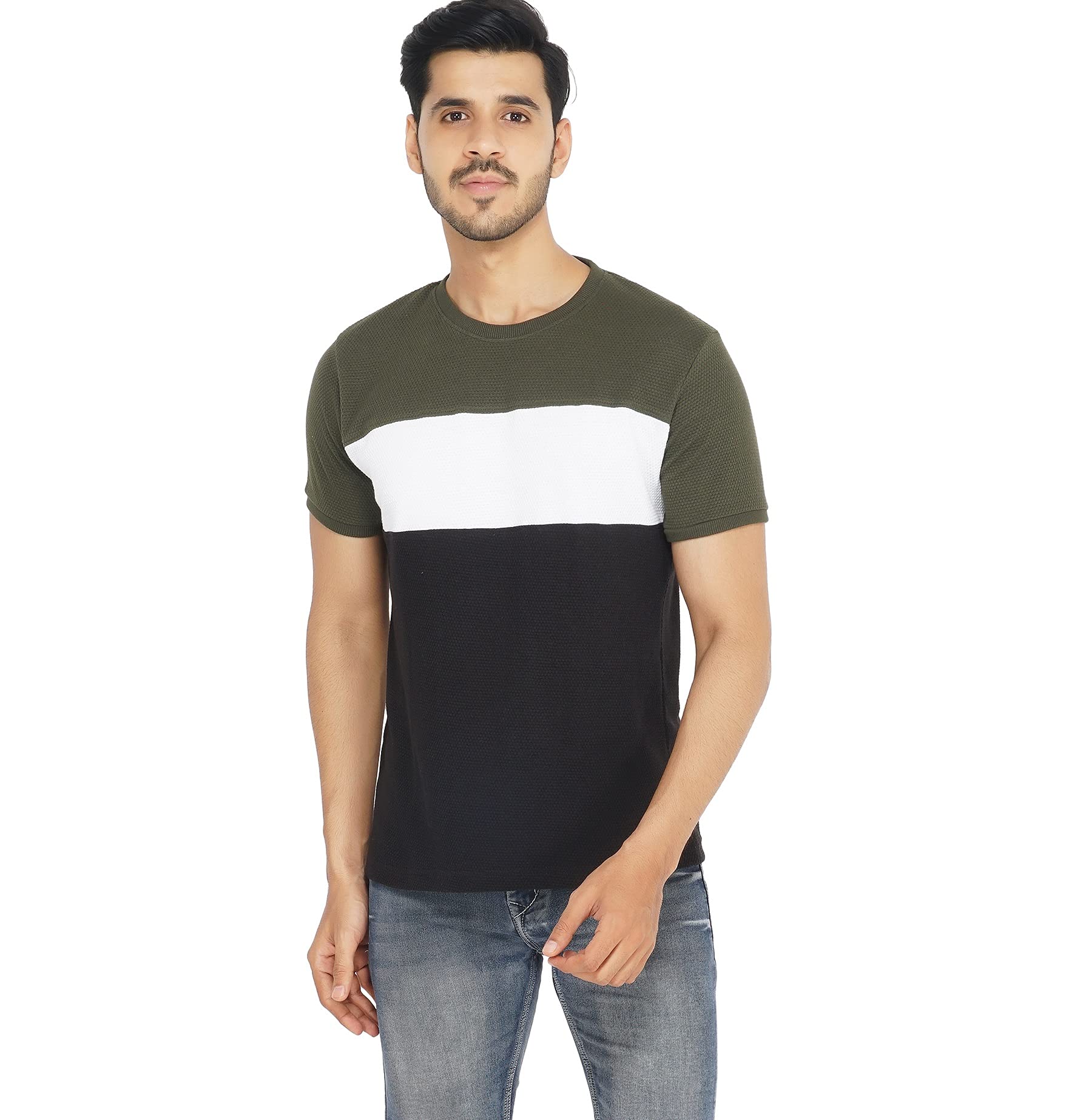 Urban Age Clothing Co. Cotton Blend Popcorn Knit Cut and Sew Half Sleeves Men's T-Shirt