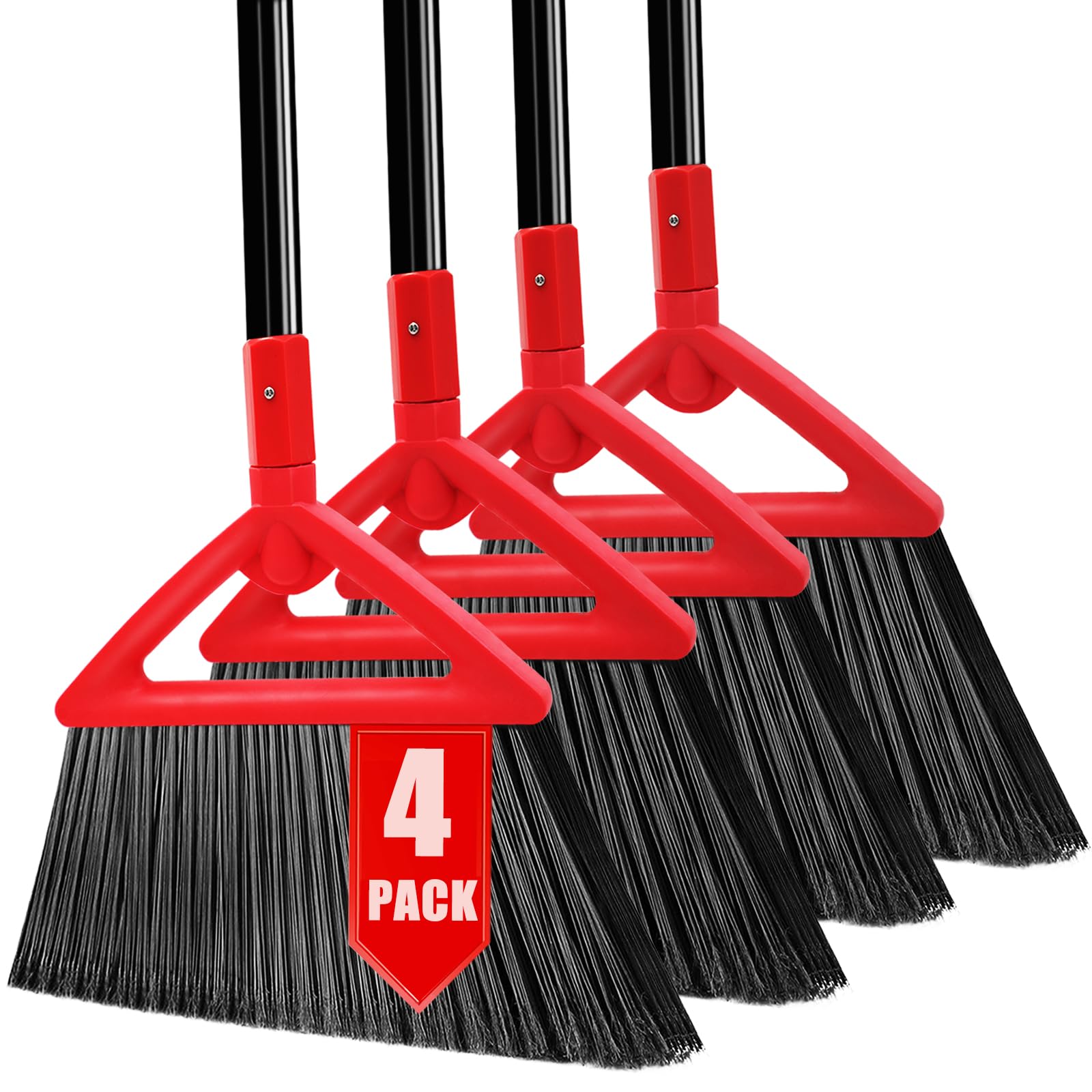Heavy Duty Broom of Outdoor and Indoor, 4 Packs Upgraded Commercial Angle Brooms, Perfect Red Broom of House,Kitchen, Garage, Courtyard, Concrete