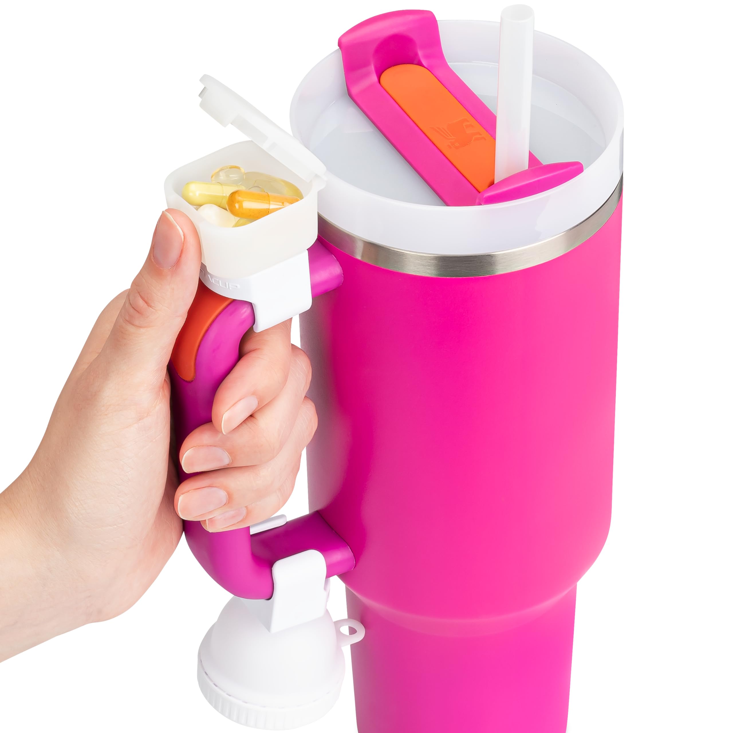 hydraclip [2 pack] funnel & pill case for stanley quencher, stanley cup accessories 40 oz, have your health ready on the go