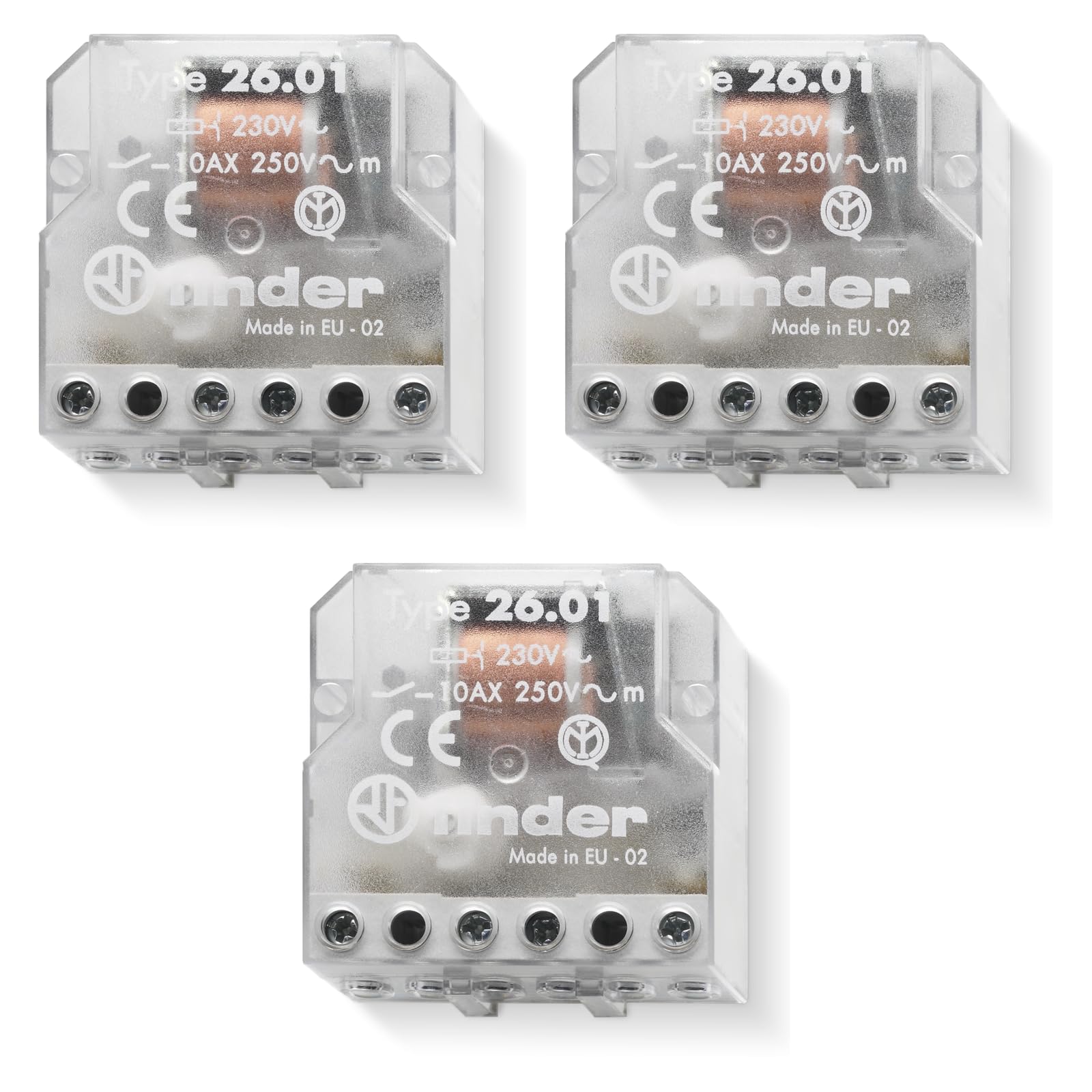 3x 26.01.8.230.0000 Relè elettromeccanico ad impulsi, passo-passo, 230V AC, 1 contatto normalmente aperto NO NA, 10A, 2 impulsi/sequenze, con circuito bobina e contatti separati, teleruttore, 26.01