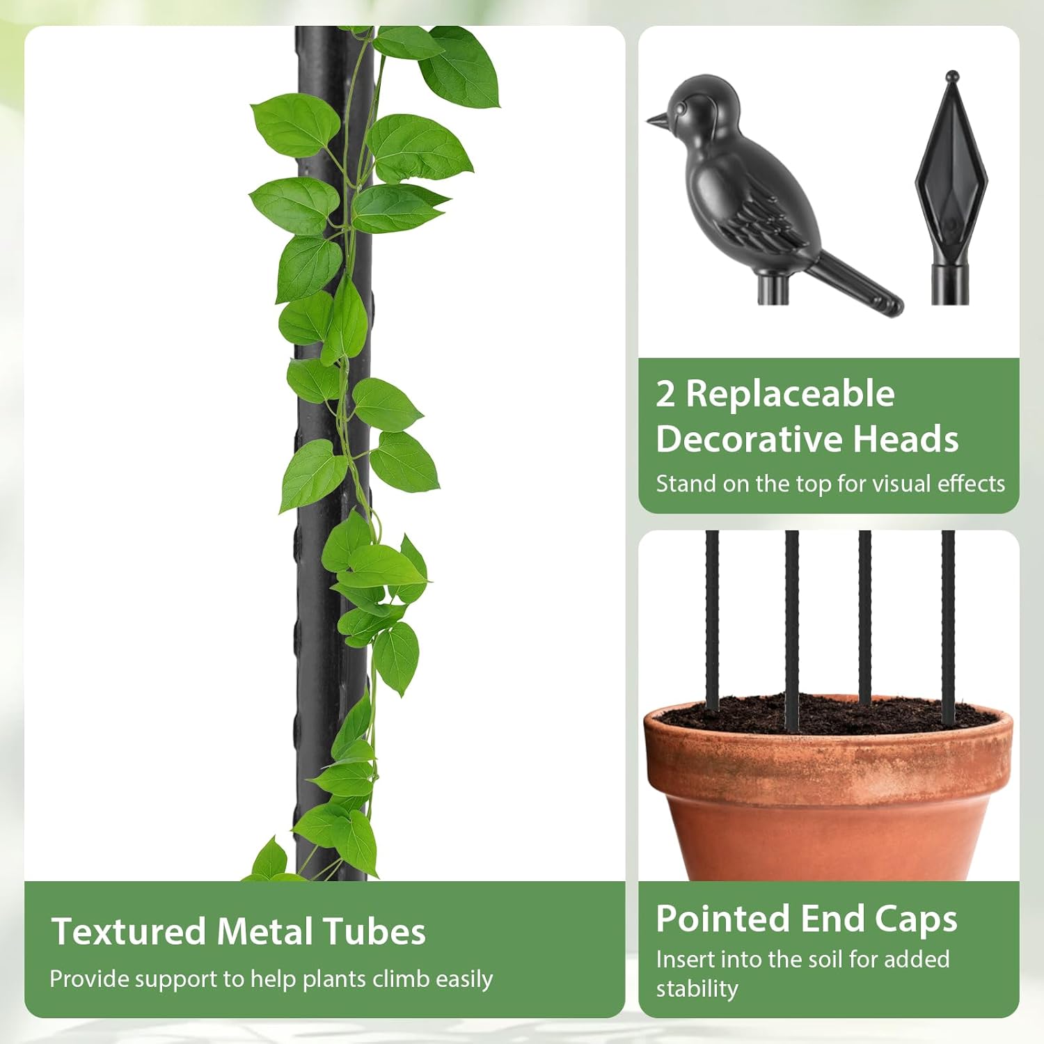 Garden Trellis for Climbing Plants, 78" Trellis Climbing Plant Support with Replaceable Heads, 2 Pieces Metal Tower Trellis for Potted Plants Climbing Vine Indoor & Outdoor