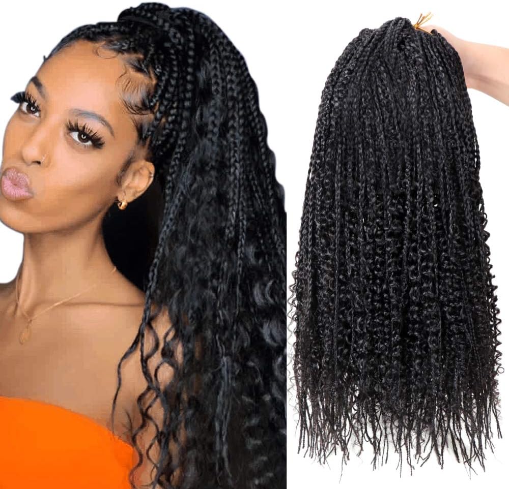 fani 7 Packs Goddess Box Senegal Twist Braids with Curly Ends 1B# 20 inch Crochet Bohemian Braids Hair Kanekalon Hair Extensions Synthetic Braiding 20 Strands/Pack