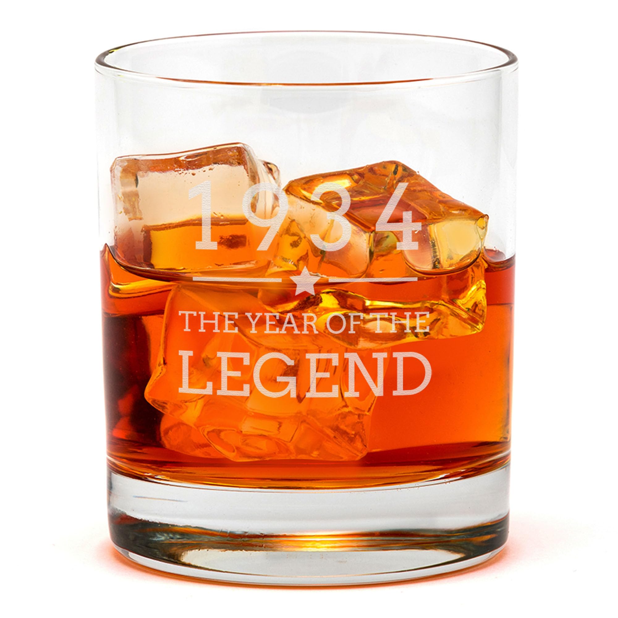Dust and Things Engraved Whiskey Tumbler - Year of The Legend Design | Birthday Gifts for Men Him | Milestone Birthday Keepsake | Rum Glass Gift for Dad Grandad Brother Friends (1934)