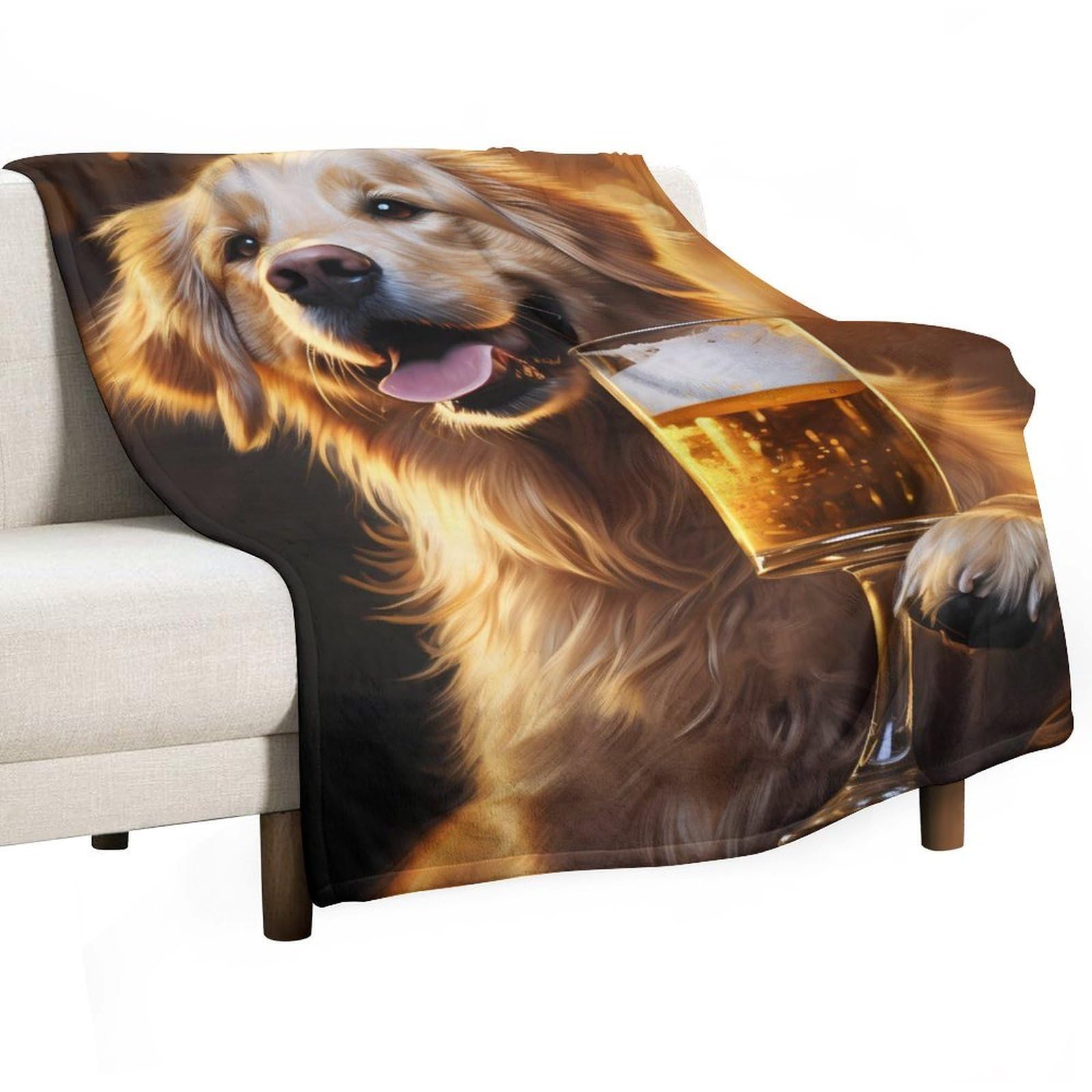 CGSBNGHA Gold Retriever Dog And Beer Flannel Fleece Blanket Lightweight Soft Throw Blankets for Sofa Couch Bed Chair