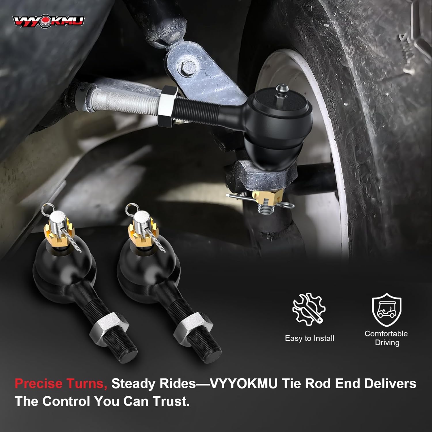 Ball Joint Kit, 3PCS Golf Cart Tie Rod Ends with Grease Fitting fit for Club Car DS 1976-2008 Gas & Electric, 2*Left-Hand OEM# 7540, 1*Right-Hand OEM# 7539, Tie Rod End for Golf Cart Club Car