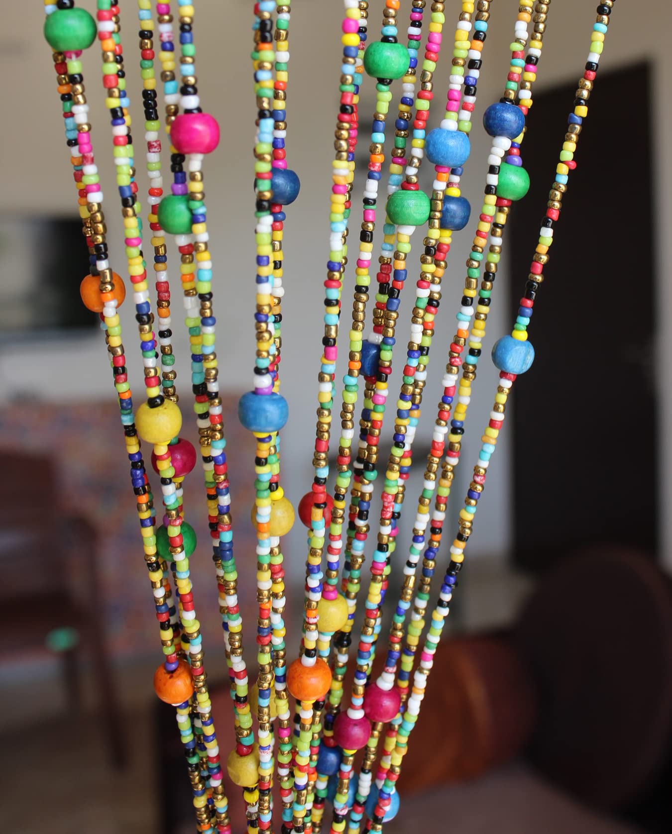 Mango Gifts Bohema hipisowska zasłona z koralikami do drzwi, wielokolorowe, szklane koraliki, długość 193 cm, zestaw 10 sznurków – dodaj odrobinę uroku boho do wystroju domu