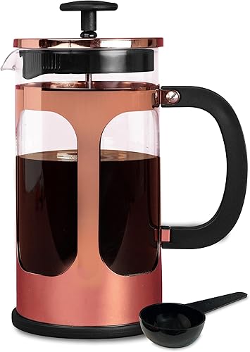 Farberware Cafetera de prensa francesa, cafetera de té y espresso, prensa de infusión fría de acero inoxidable, vidrio de borosilicato resistente al