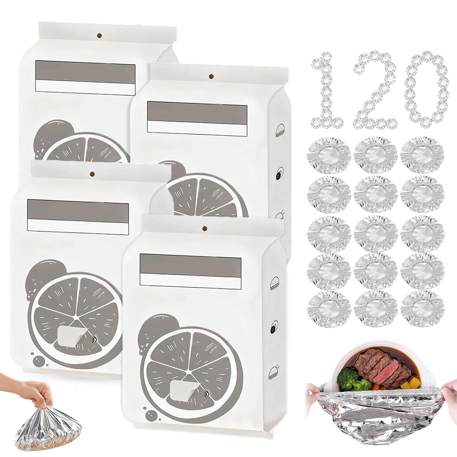 Reusable Aluminum Foil Food Covers, Elastic Foil Covers For Food Bowls Plates, Insulation Cover For Leftovers,Meal Prep, Fruits,Vegetables,Party(120pcs)
