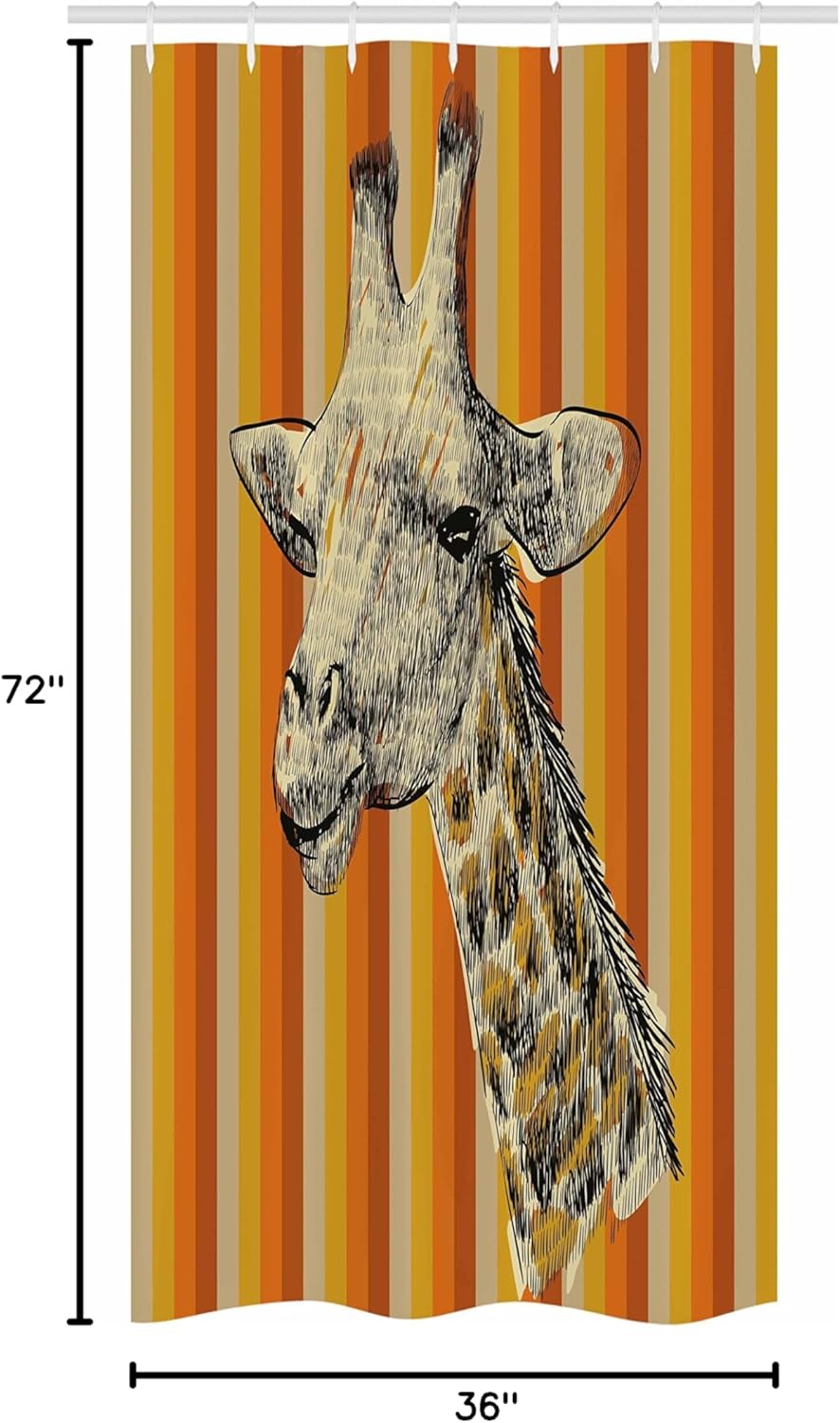 Ambesonne Giraffe Stall Shower Curtain, Sketch Style Image Portrait of Hipster Animal Zoo Savannah Wildlife Themed, Fabric Bathroom Decor Set with Hooks, 36" W x 72" L, Cream Apricot Earth Yellow