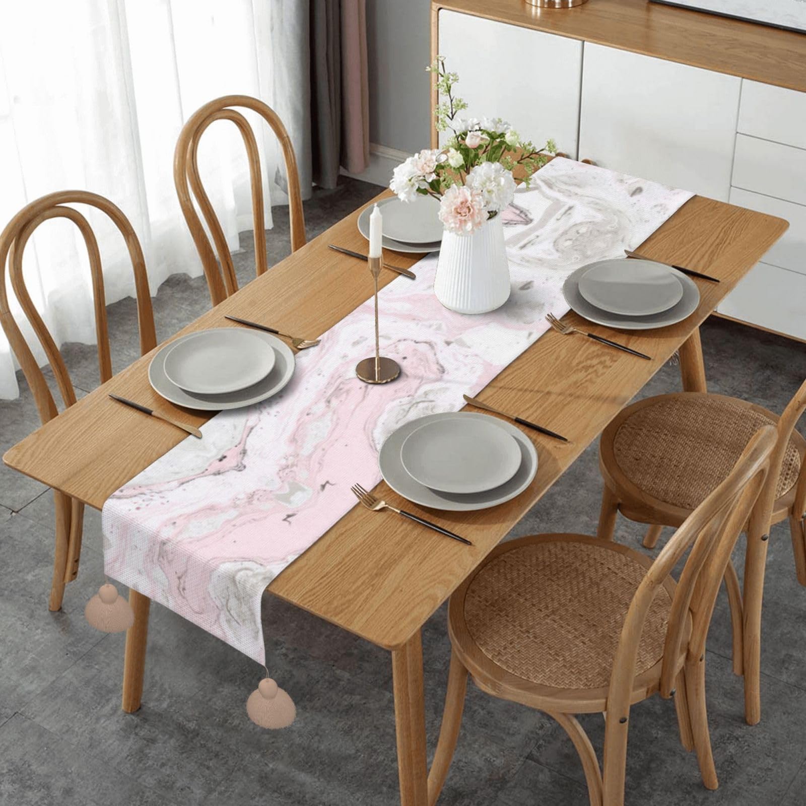 Nappe d'Halloween pour cuisine en lin marbré gris et rose moderne