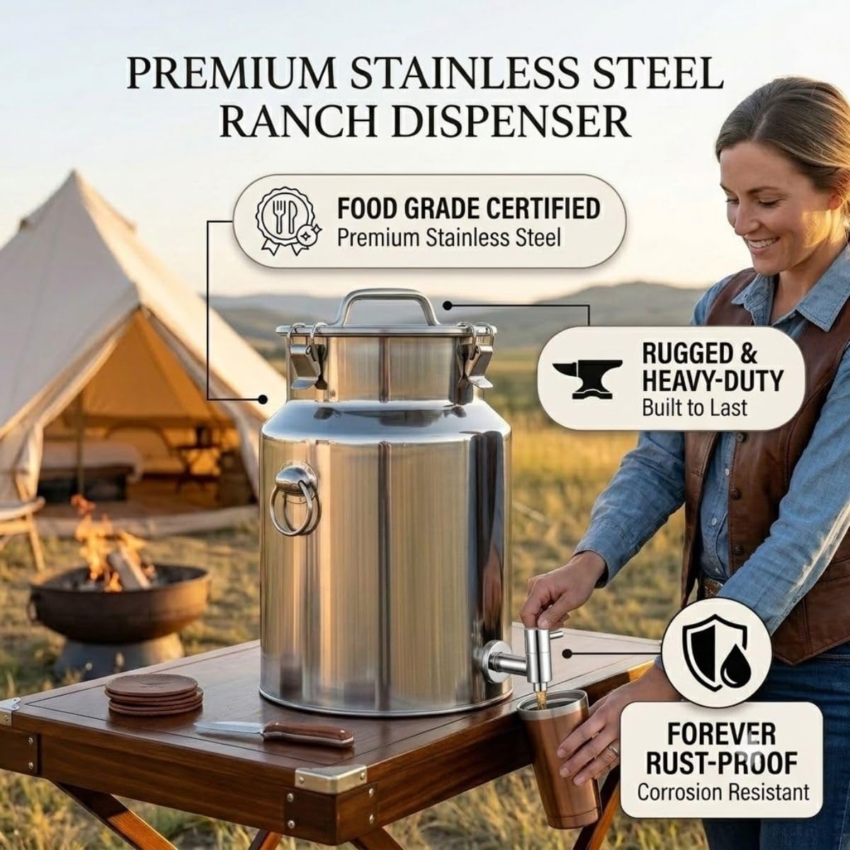 Lechera en Acero Inoxidable 304, Jarra para Agua con Grifo 5-125 L | Bidón Hermético para Aceite, Contenedor Alimentos y Barril Dispensador Bebidas Camping(With Spigot,48L)