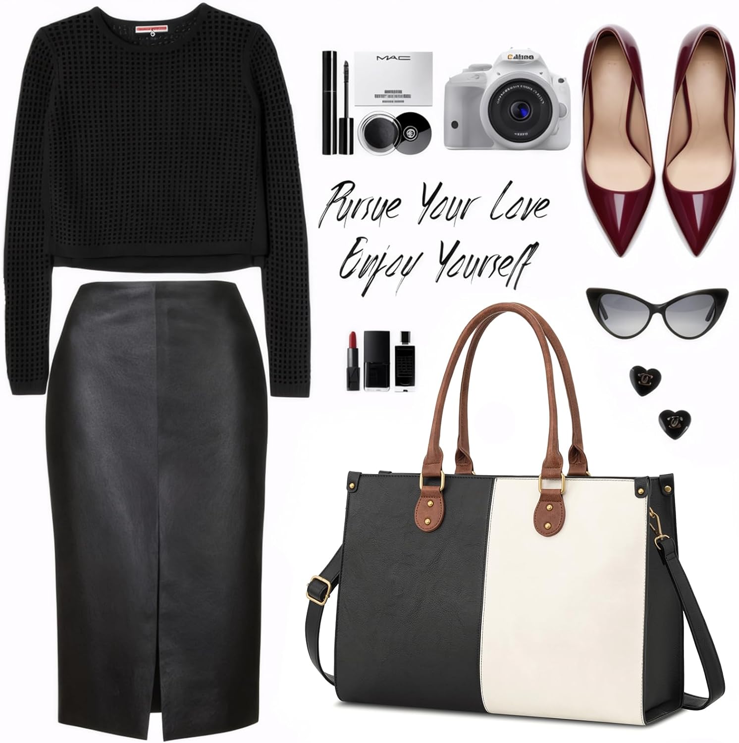 LOVEVOOK Laptop Tote Bag for Women, 15.6 Inch Large Capacity Vintage Leather Work Computer Bag, Business Casual Shoulder Handbag, Black & White & Brown - Image 9