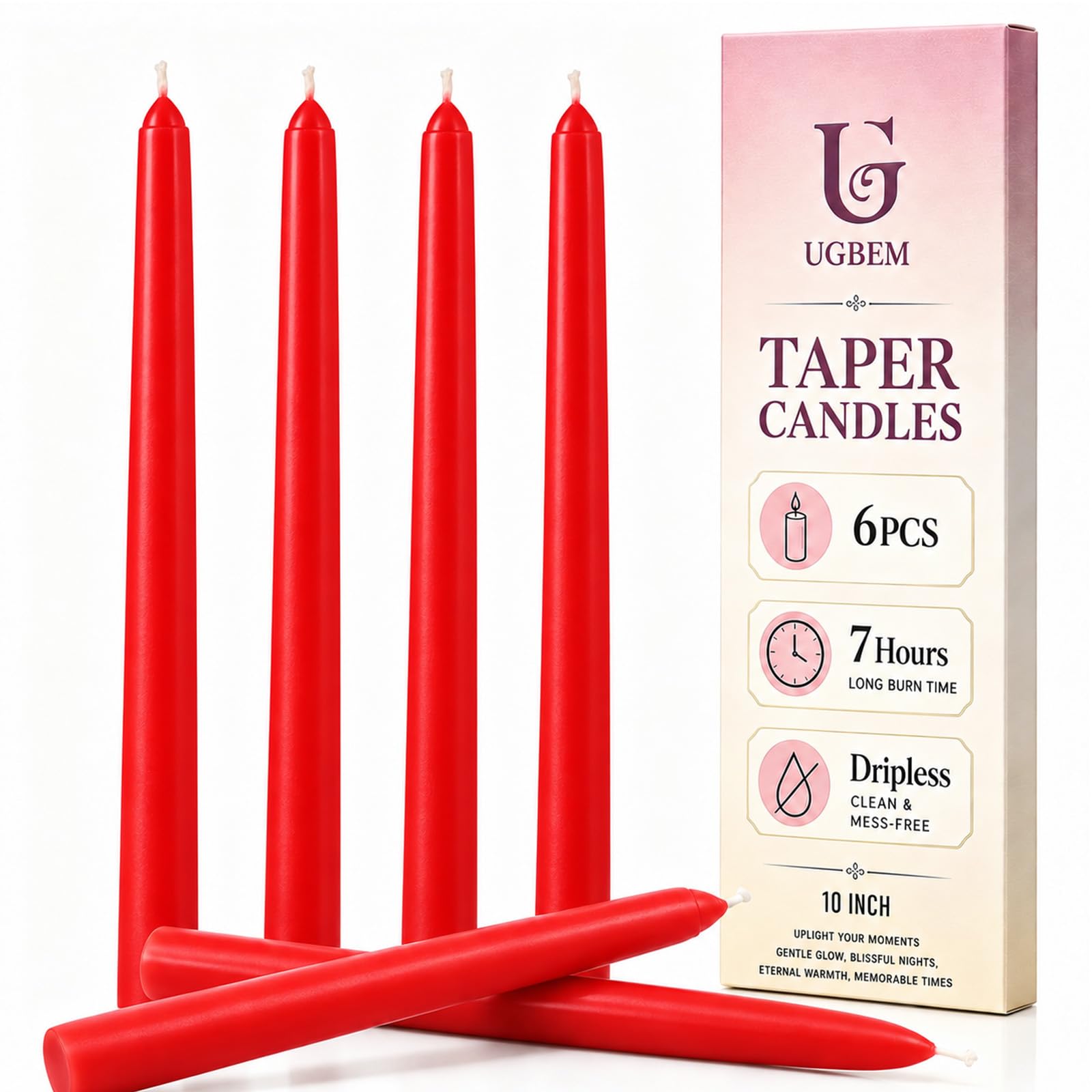 6 Pack Tapered Dinner Candles, Red Table Candles, 10 Inch — image 1