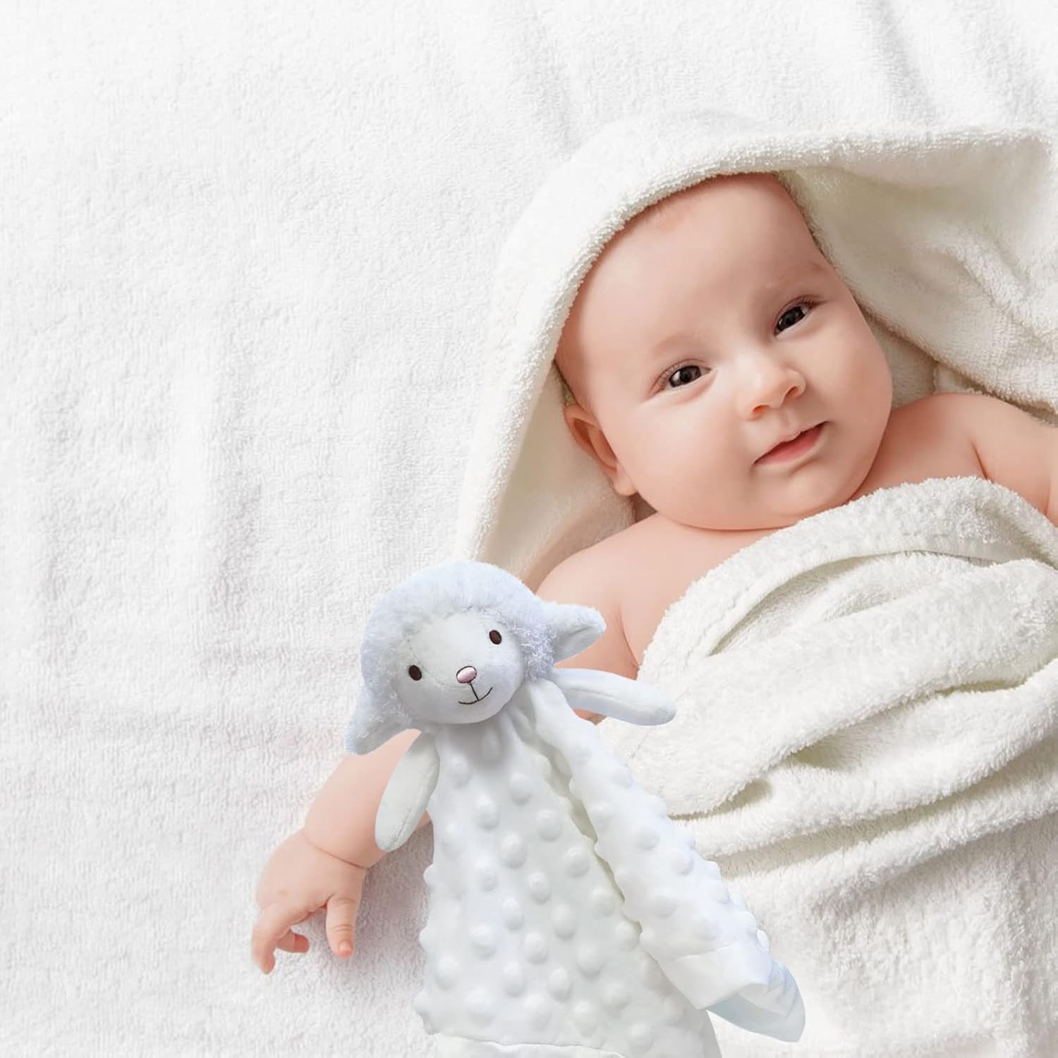 Baby White Lamb Soft Stuffed Animal Security Blanket, Plush Sheep Character Lovey Blanket, Baby Shower/Nursery Gift, Newborn Infant Toddler Snuggle Blankie for Boys Girls, 13 Inches - Image 5