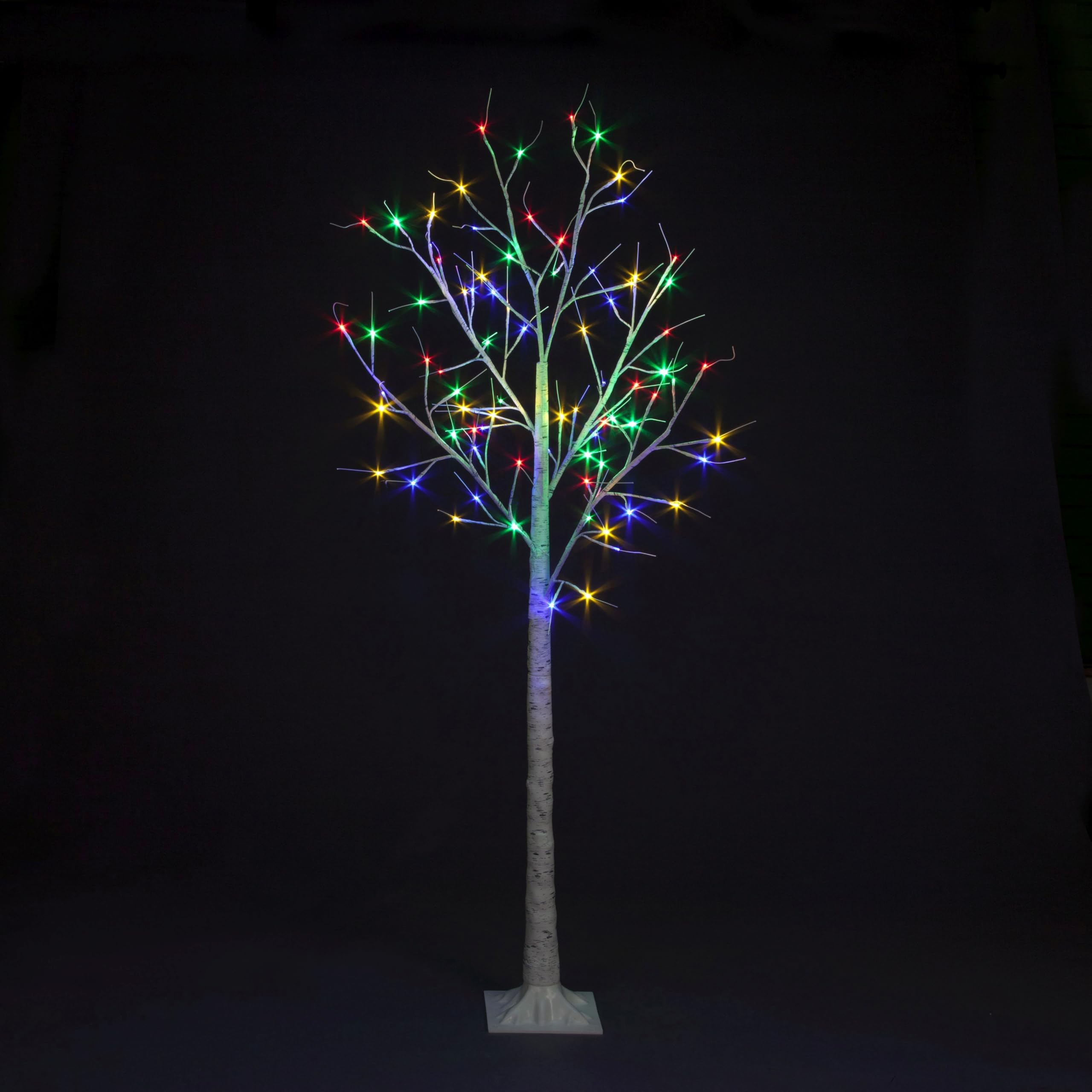 Parcel In The Attic Multi Coloured Pre-Lit Christmas White Birch Tree With 150Cm/5Ft Height And 64 Multi-Coloured Micro Led