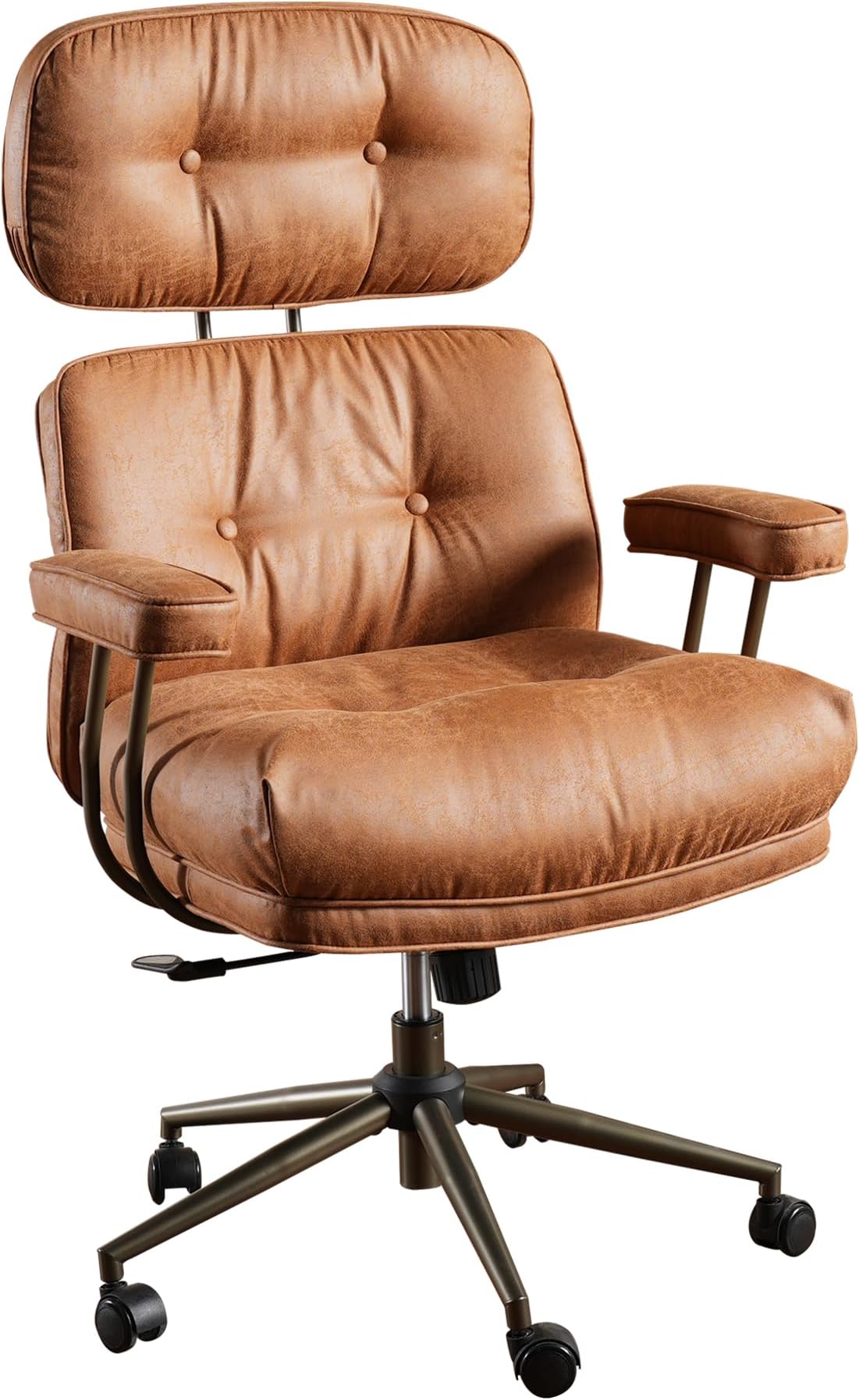 ovios Ergonomic Home Office Chair, High Back Faux Suede Leather Executive Chairs with Thick Cushion, Comfy Swivel Rolling Computer Armchair, Brown