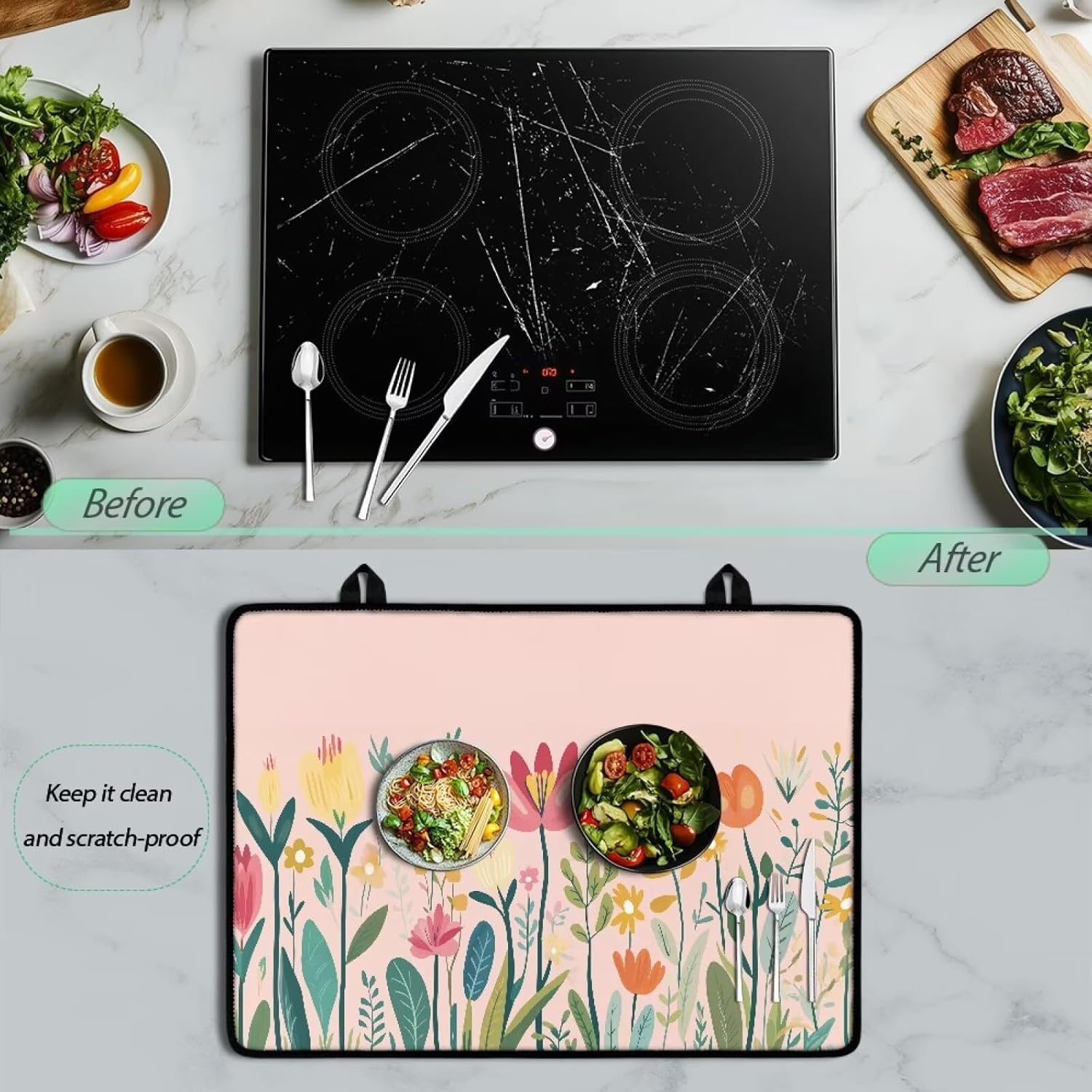 Electric Cooktop Heat Cushion Floral Printed Gas Cooktop Cover 2025 Kitchen Essentials Heat Cushion Non-slip Stain Resistant Easy to Clean Protect Tabletop Suitable for Protecting Cookware