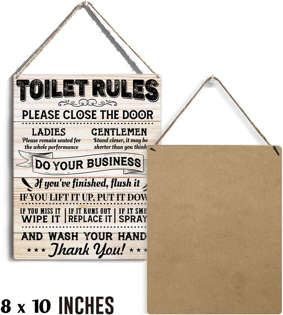 Toilet Rules Signs Wall Decor Rustic Please Close the Door Bathroom Wood Plaque Wooden Hanging Sign Decoration for Home Toilet Door 8 x 10 - Image 2