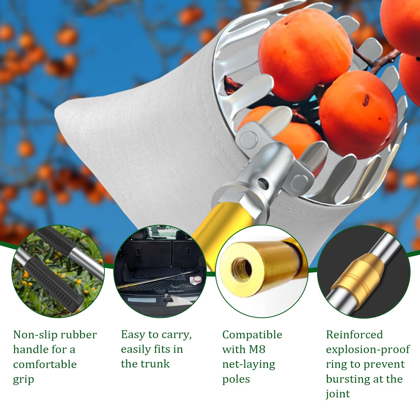 ApfelpflüCker Mit Teleskopgriff,ApfelpflüCker Mit Extra Dickem Baumwollbeutel,Erntehelfer ObstpflüCker Mit Stoffbeutel,ObstpflüCker Mit Teleskopstange,FüR äPfeln,Pflaumen,Birnen