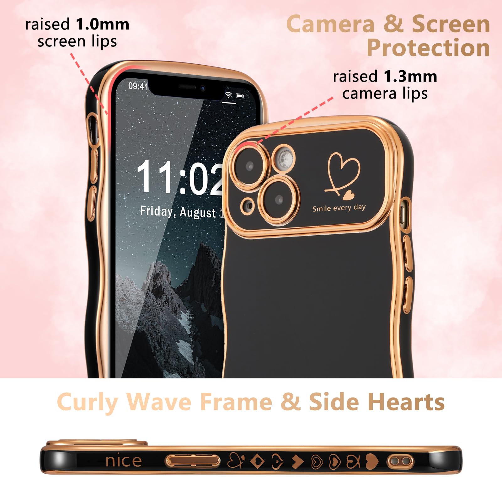 ZTOFERA IPhone 14 Plus Hülle – Weiches Silikon Mit Herz-Muster & Goldenem Rand