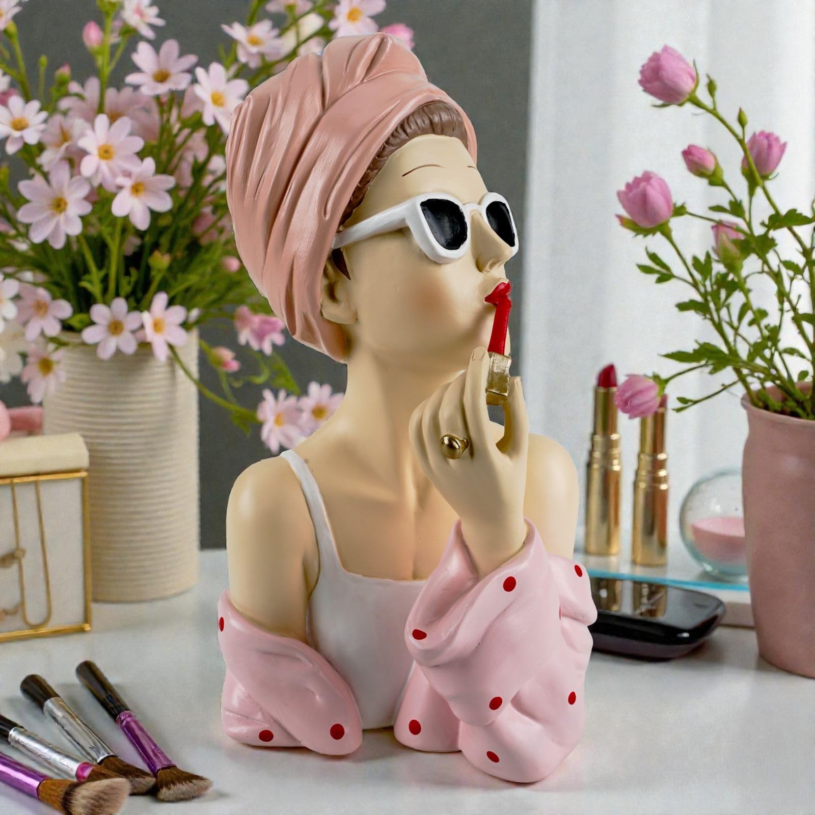 formano Deko Büste Dame modern Dekofigur Frauenbüste Polyresin Handbemalt 27 cm Stilvolle Wohnaccessoires in Rosa-Weiß Elegante Tisch- & Regaldekoration